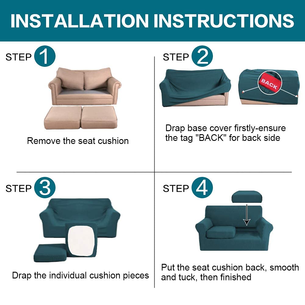 Turquoise Deep Teal Sofa Cover Set - 3 Seater Couch Cover & 2 Seater Loveseat Slipcover - Stretchable Furniture Protector for Living Room, Bedroom, or Office Decor