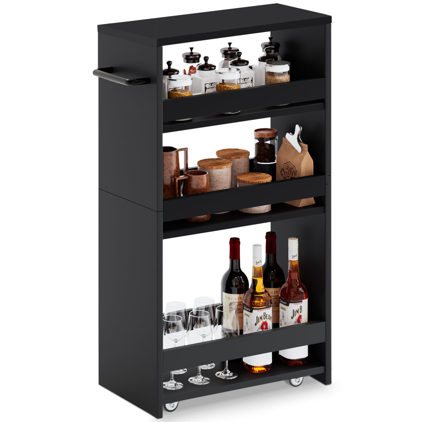 MARTY 4-Tier Slim Rolling Storage Cart with Wheels & Handle - 7.9