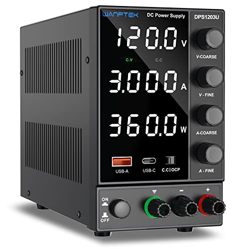 Adjustable DC Power Supply 0-120V 0-3A with USB & Type-C Quick Charge - Variable Switching Regulated Bench Power Supply for Electronics Testing, DIY Projects & Lab Use