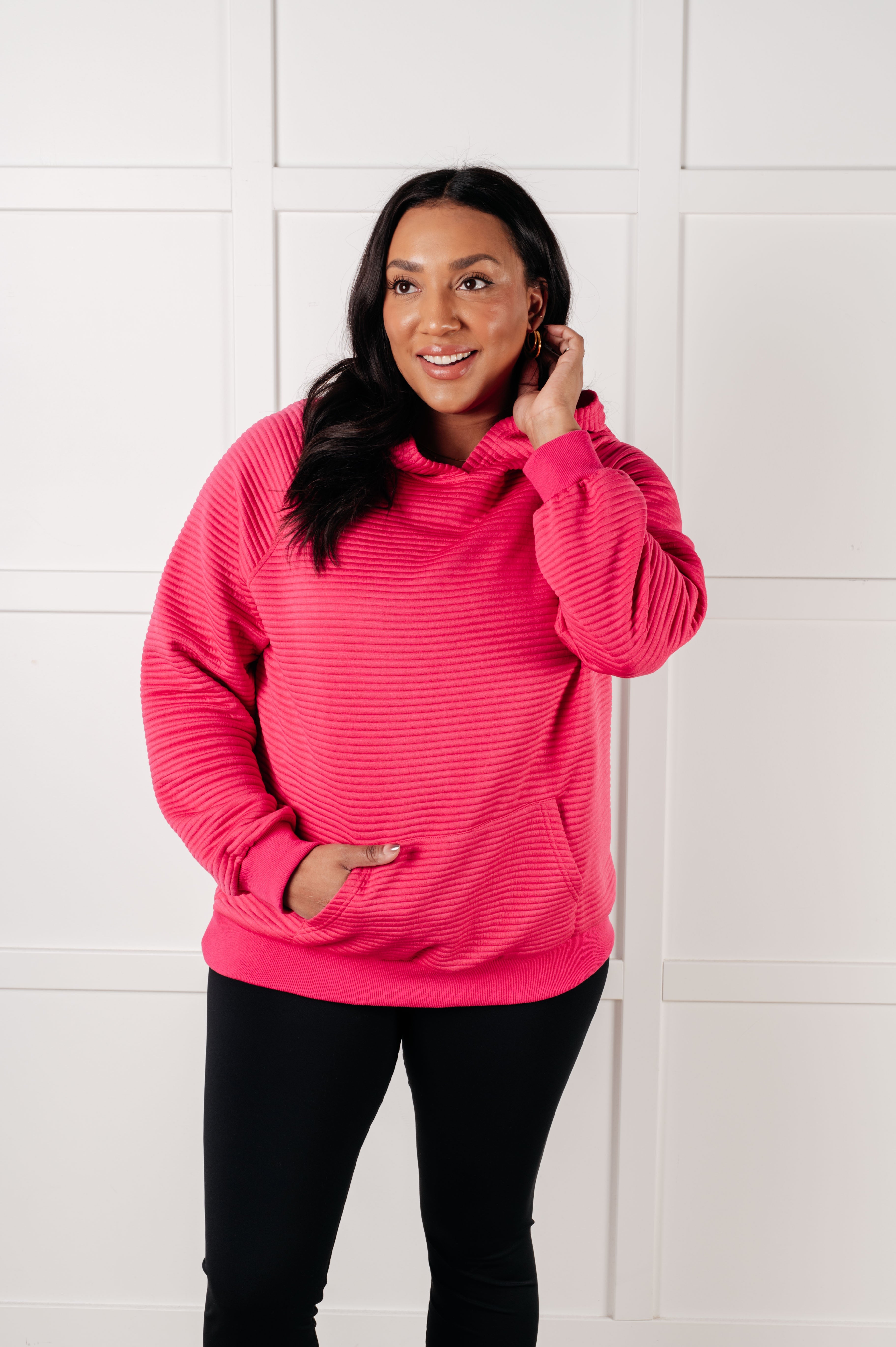 Rose Textured Crosswalk Hoodie for Women - Cozy Pullover Sweatshirt for Casual Wear, Street Style & Fall Fashion