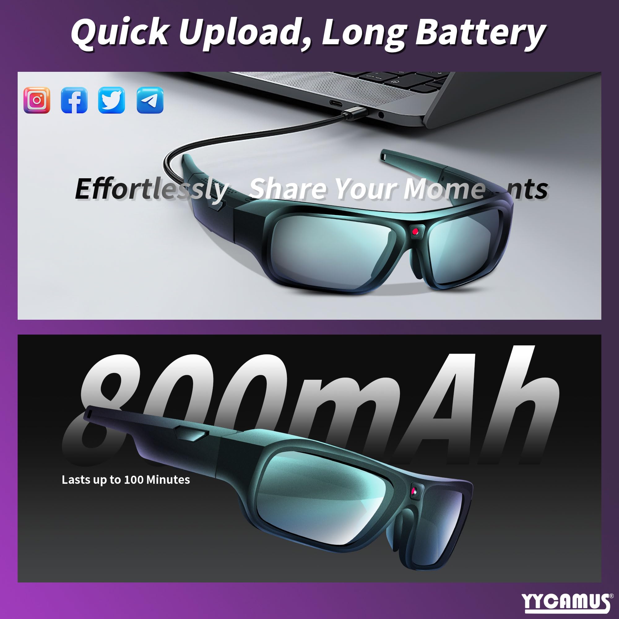 4K Camera Glasses - HD Smart Sunglasses with Built-in Camera, UV Protection Sunglasses for Outdoor Activities, Travel, Sports & Action Videos | Perfect for Vlogging, Cycling, Hiking & Adventure Recording