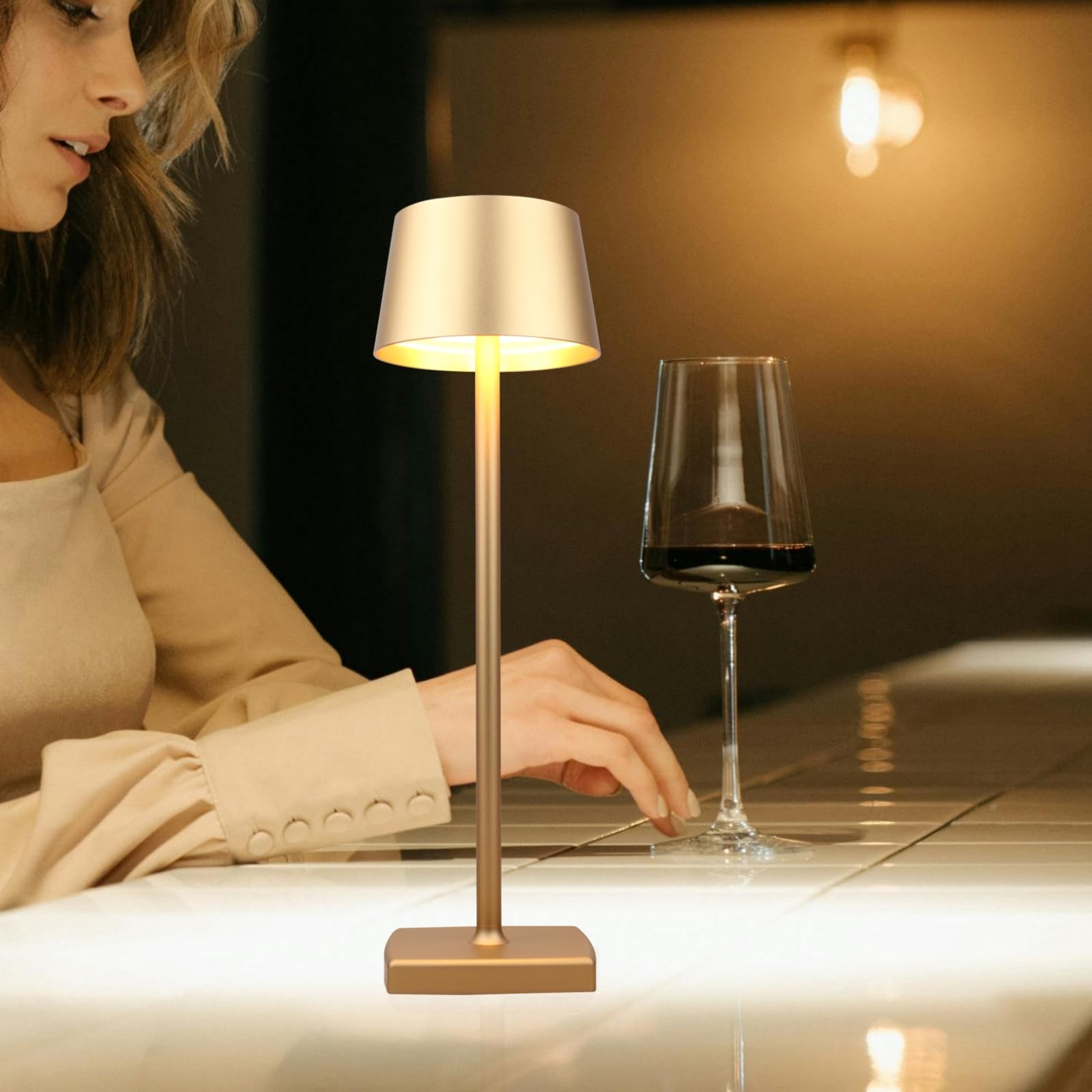 Rechargeable LED Cordless Table Lamp - Dimmable Aluminum Light for Indoor & Outdoor Use - Perfect for Bedroom, Living Room, Patio and Camping