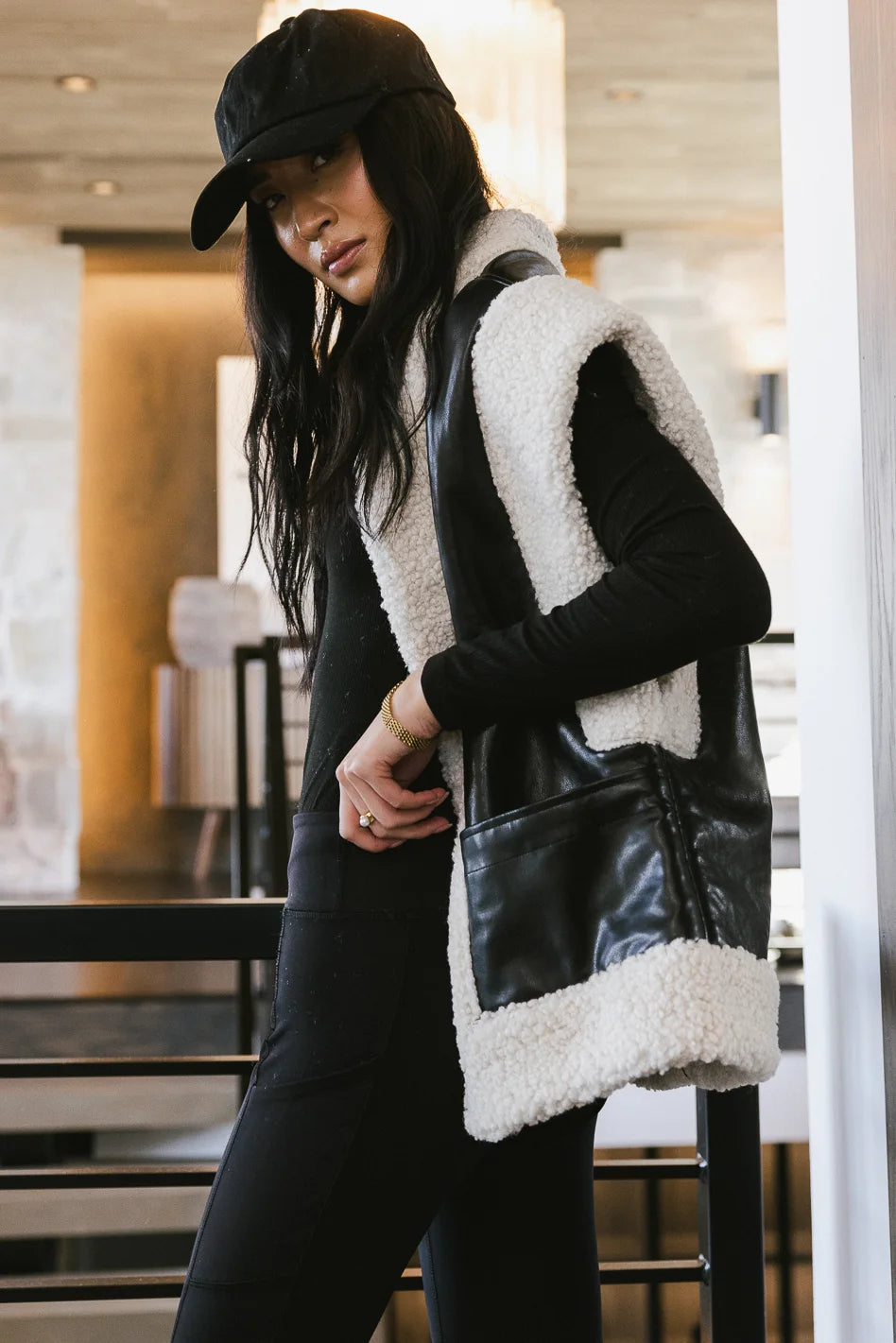 Last Night Sherpa Lined Vest for Women - Cozy Fleece Lined Winter Vest Jacket in Black | Warm Layered Outfits for Casual Wear & Outdoor Activities