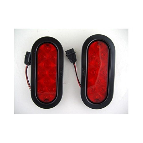 United Pacific Red 10 LED 6 Inch Oval Trailer Truck Stop Turn Signal Brake Tail Lights with Grommets - Heavy Duty Waterproof for Semi Trailers, RVs & Commercial Vehicles