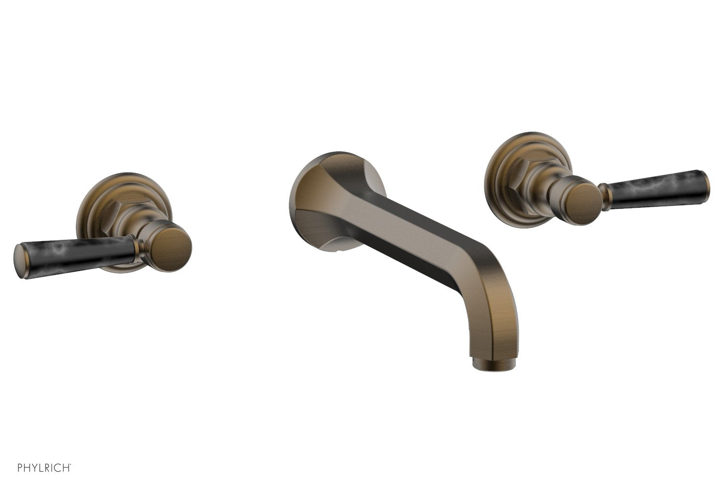 HEX TRADITIONAL Wall Lavatory Faucet Set - Black Marble Lever Handles 500 13 - Modern Bathroom Sink Faucet for Home & Commercial Use