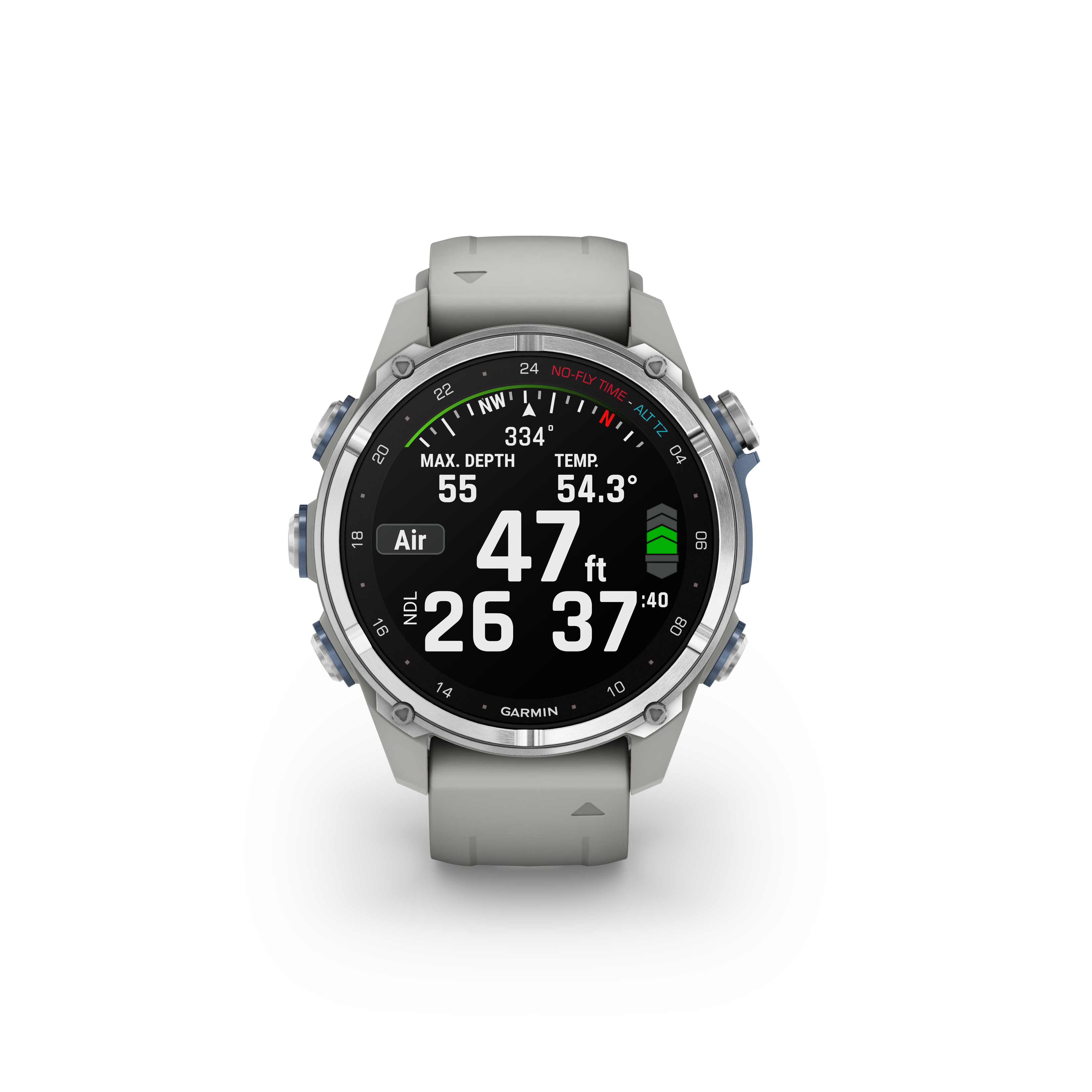 Garmin Descent Mk3 Dive Computer & Fitness Watch - 43mm Stainless Steel with Fog Gray Silicone Band - Scuba Diving, Swimming & Everyday Wear