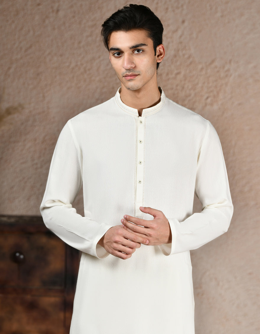Premium Blended White Shalwar Kameez by J. Junaid Jamshed | Traditional Pakistani Outfit for Men | Perfect for Weddings, Eid & Special Occasions