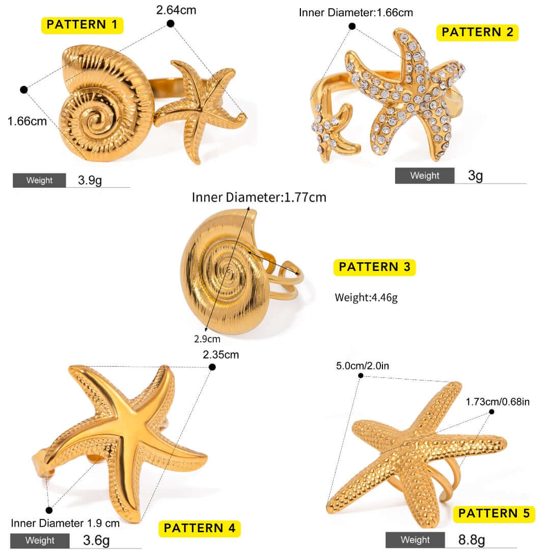 Summer Shell Starfish Thumb Ring for Women - Boho Beach Jewelry | JDR1008 - Perfect for Vacation, Beach Parties, and Summer Fashion Accessories