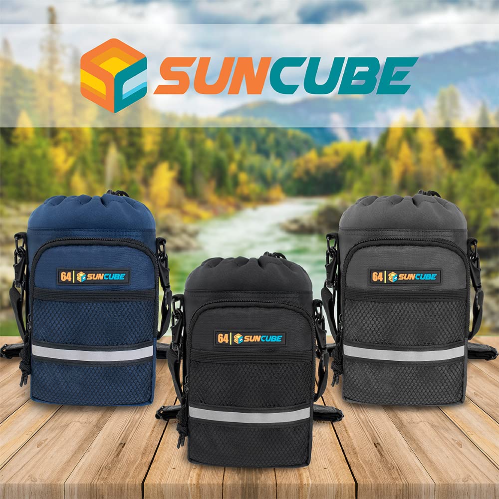 **Insulated Water Bottle Carrier with Strap & Phone Pocket - SUN CUBE Crossbody Bottle Holder for 40/64 oz - Perfect for Walking, Hiking, Gym & Outdoor Activities**