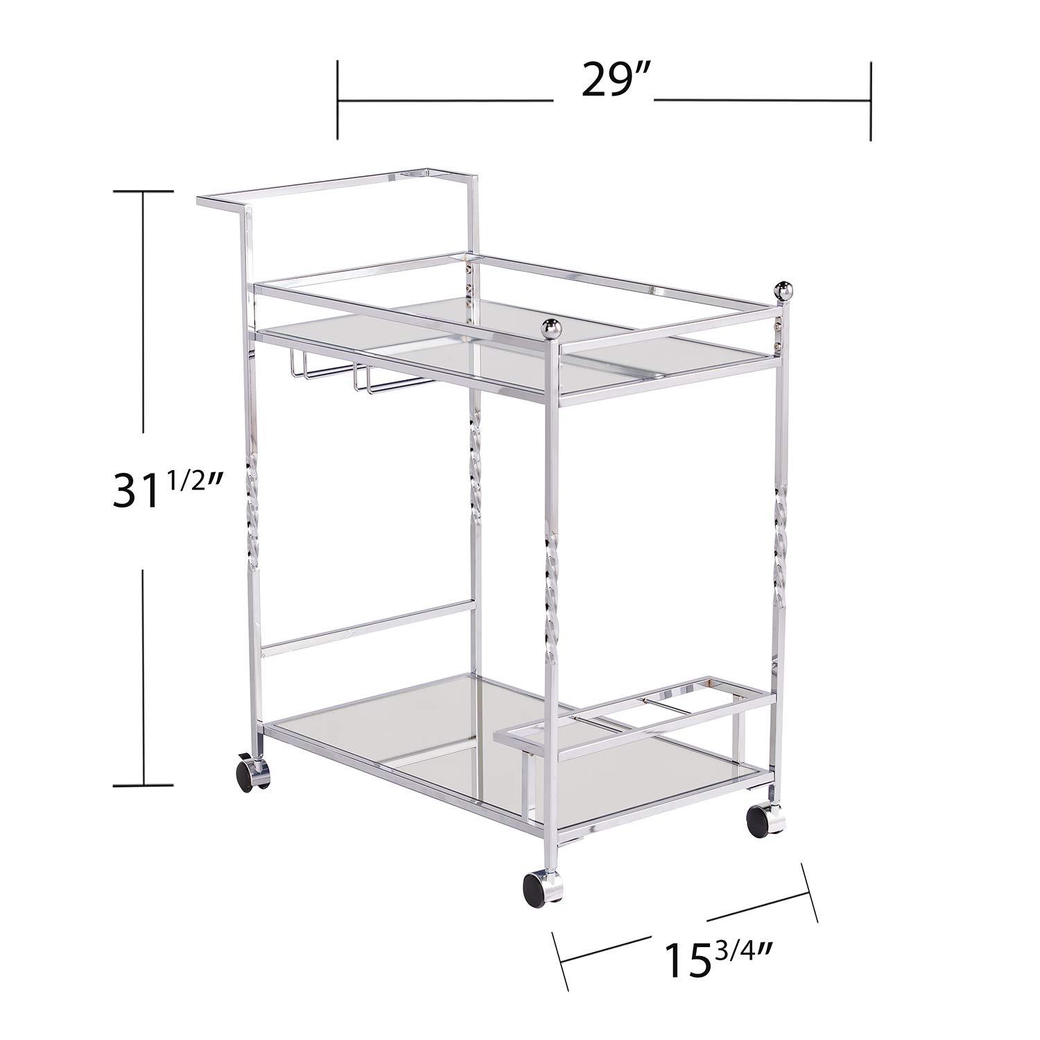 SEI Ivers Bar Cart with Wheels - Silver Rolling Drink Cart for Home Bar, Kitchen, or Party - Mobile Serving Cart with Storage Shelf - AMZ6853ZH