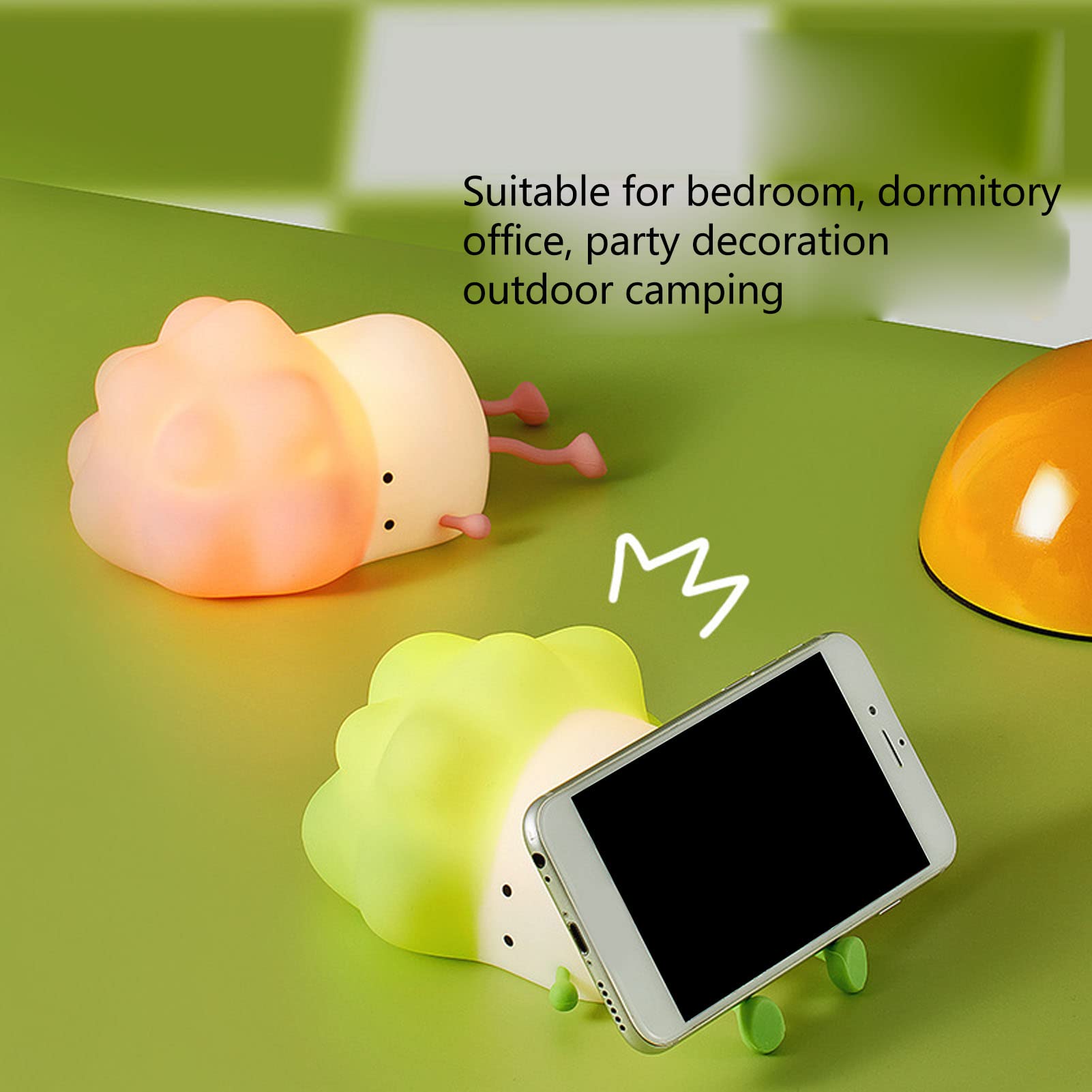Rechargeable Cabbage-Shaped Silicone Night Light - Cartoon Vegetable Phone Holder & Stress Relief Lamp for Bedroom Decor (Green) | Perfect for Kids' Rooms, Nursery Nightlight & Bedside Table Decor