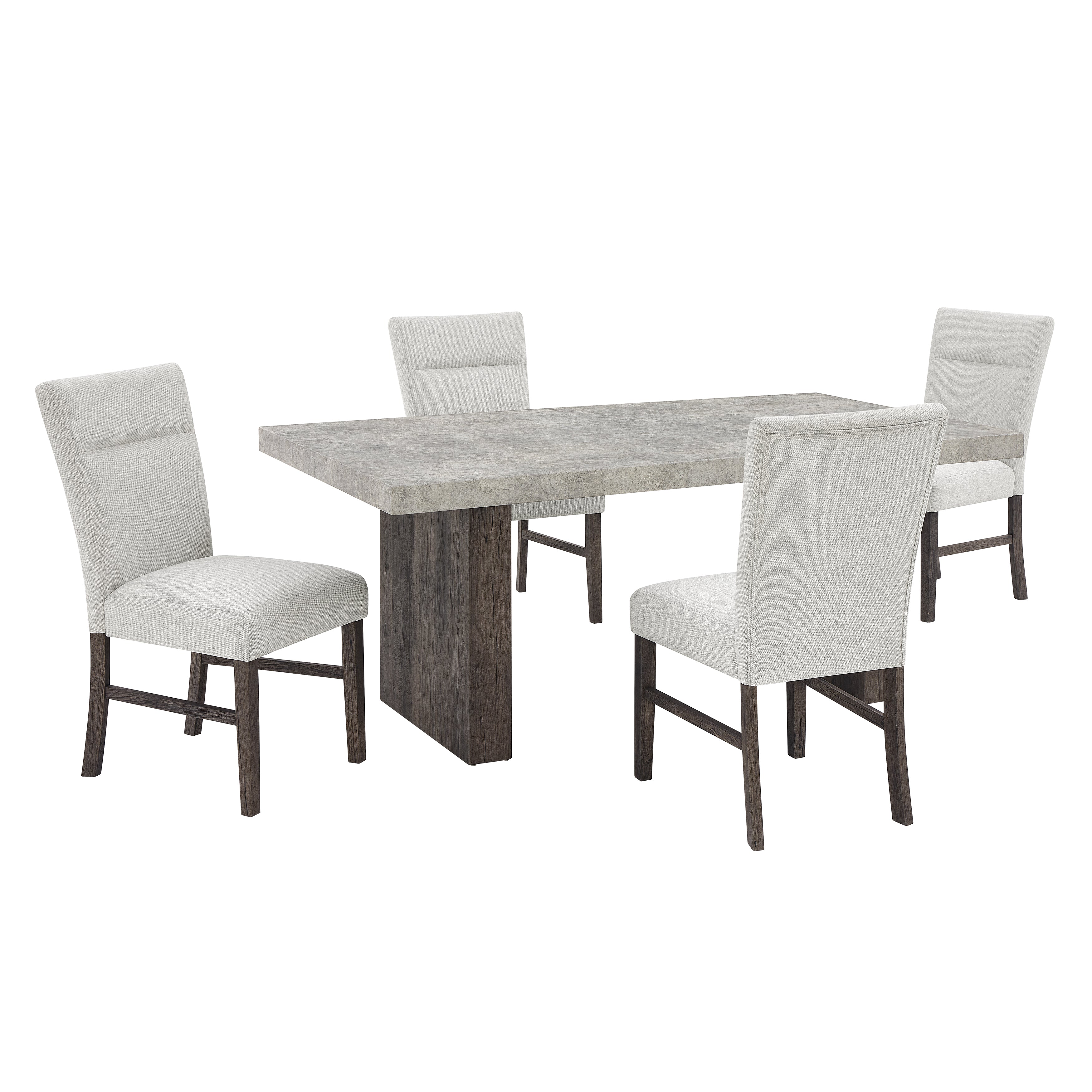 Roundhill Furniture Sorlen Modern 5-Piece Dining Set - 3D Faux Concrete Table with 4 Upholstered Chairs for Kitchen, Dining Room & Small Space | Indoor Use Only