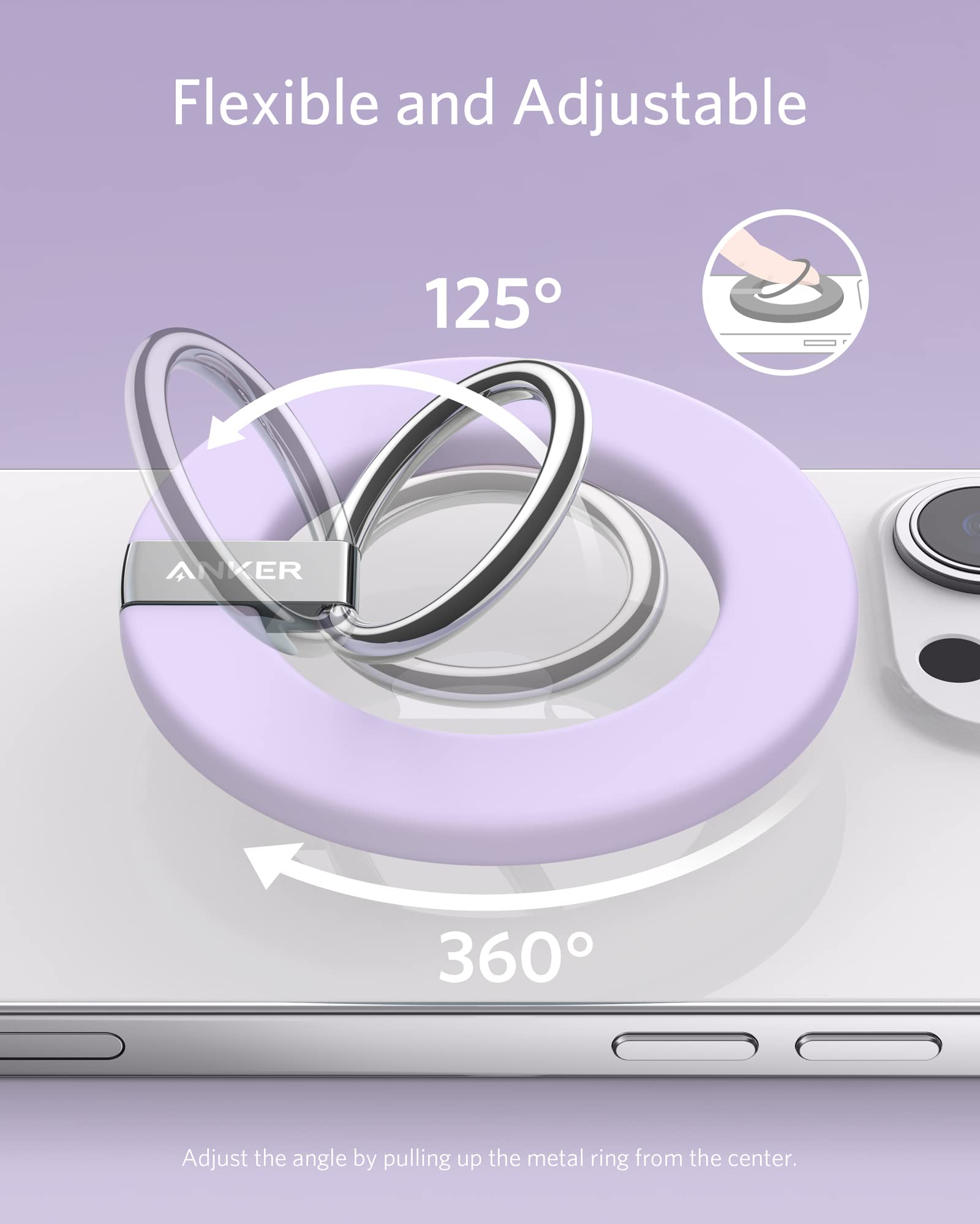 Anker Magnetic Phone Grip (MagGo) - 610 Ring Holder with Adjustable Kickstand for iPhone 16/16 Plus/16 Pro/16 Pro Max/15/14/13/12 Series | Secure Phone Mount for Car, Desk & Hands-Free Viewing