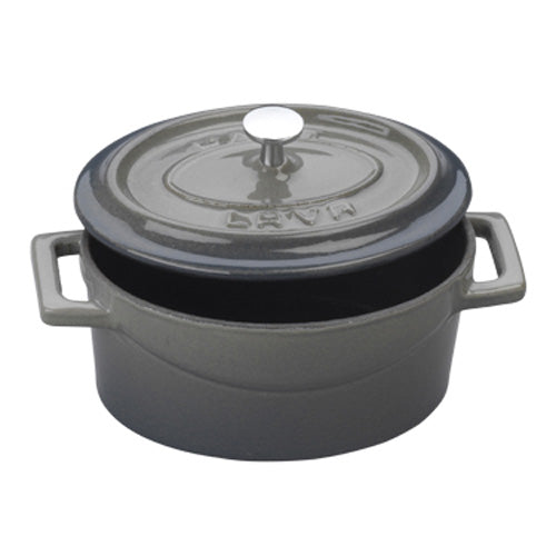 Arcata 081060 Mini Oval Cast Iron Casserole Dish with Lid - 14.25 oz Gray Enameled Dutch Oven for Baking, Roasting & Serving - Perfect for Individual Portions, Side Dishes & Tabletop Presentation
