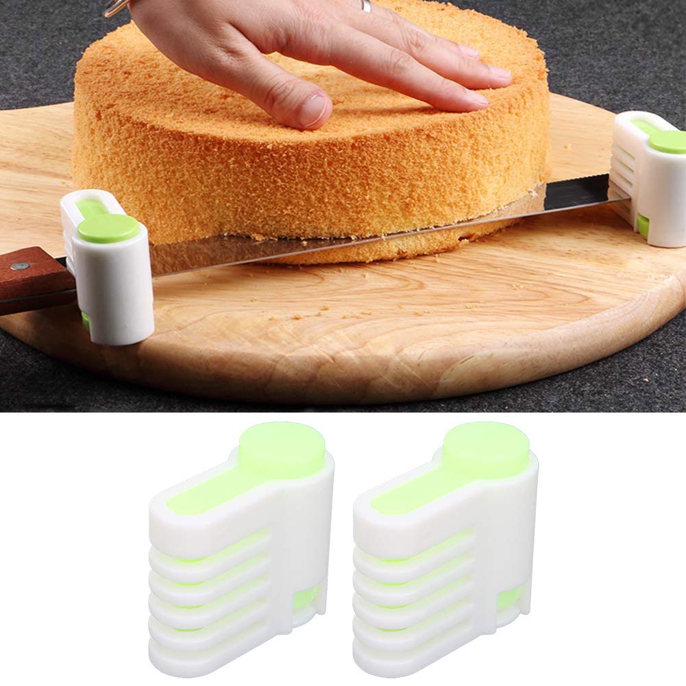 2Pcs Green Bread Slicers - Stainless Steel Cake & Toast Cutting Knife Set with Bread Stratification Guide - Perfect for Home Baking, Sandwich Making, and Kitchen Prep Tools