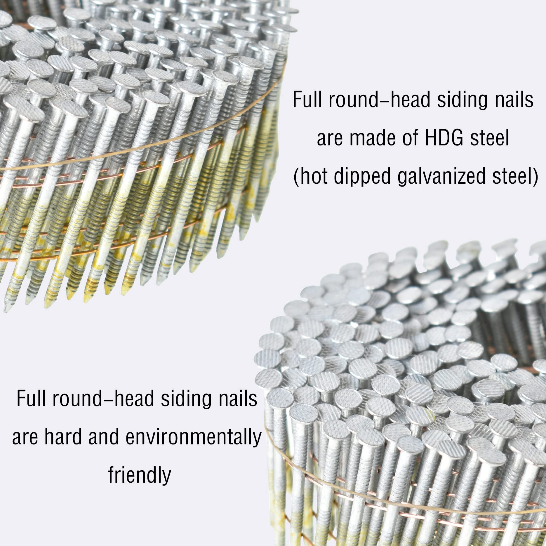 2 x 0.092 Inch Hot-Dipped Galvanized Ring Shank Coil Siding Nails - 15 Degree Full Round Head (3600 Count) for Lathing, Sheathing & Exterior Siding Installation | Weather-Resistant Construction Nails for Roofing, Fencing & Deck Building Projects