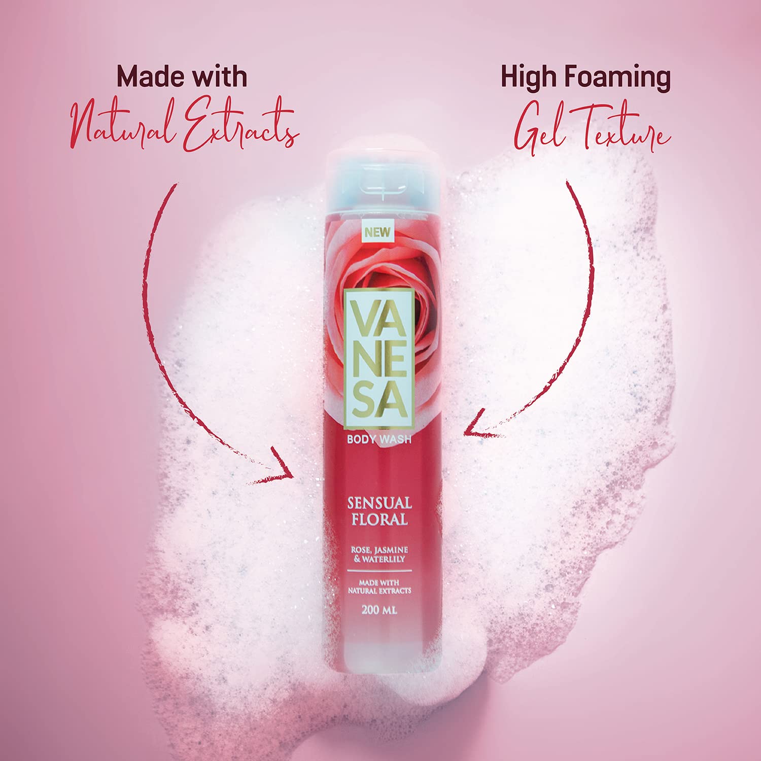 VANESA Sensual Floral Body Wash - 200ml Each (Pack of 2) | Floral Scented Shower Gel for Women | Moisturizing & Gentle Cleanser for Daily Use | Perfect for Relaxing Baths & Aromatherapy