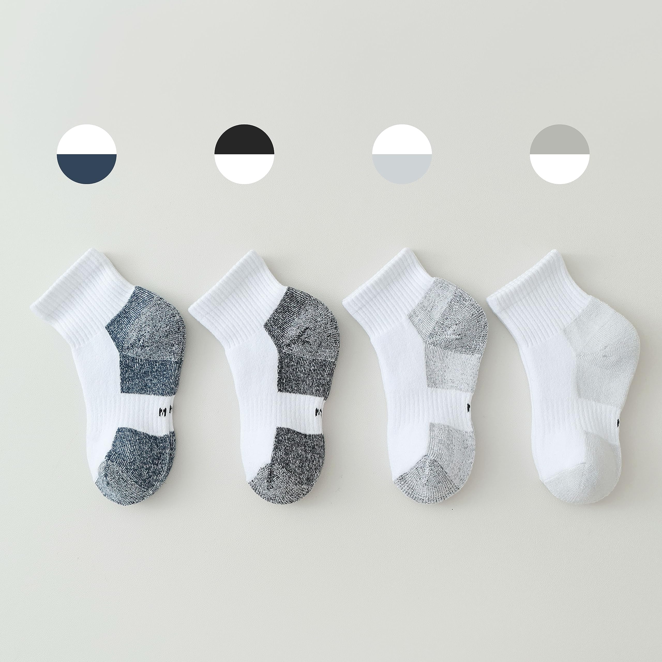 Marchare Boys & Girls Athletic Running Socks - 6 Pack Cushioned Crew Socks for Kids, Thick Cotton Sports Socks in Black/White/Grey - Perfect for School, Sports & Daily Activities