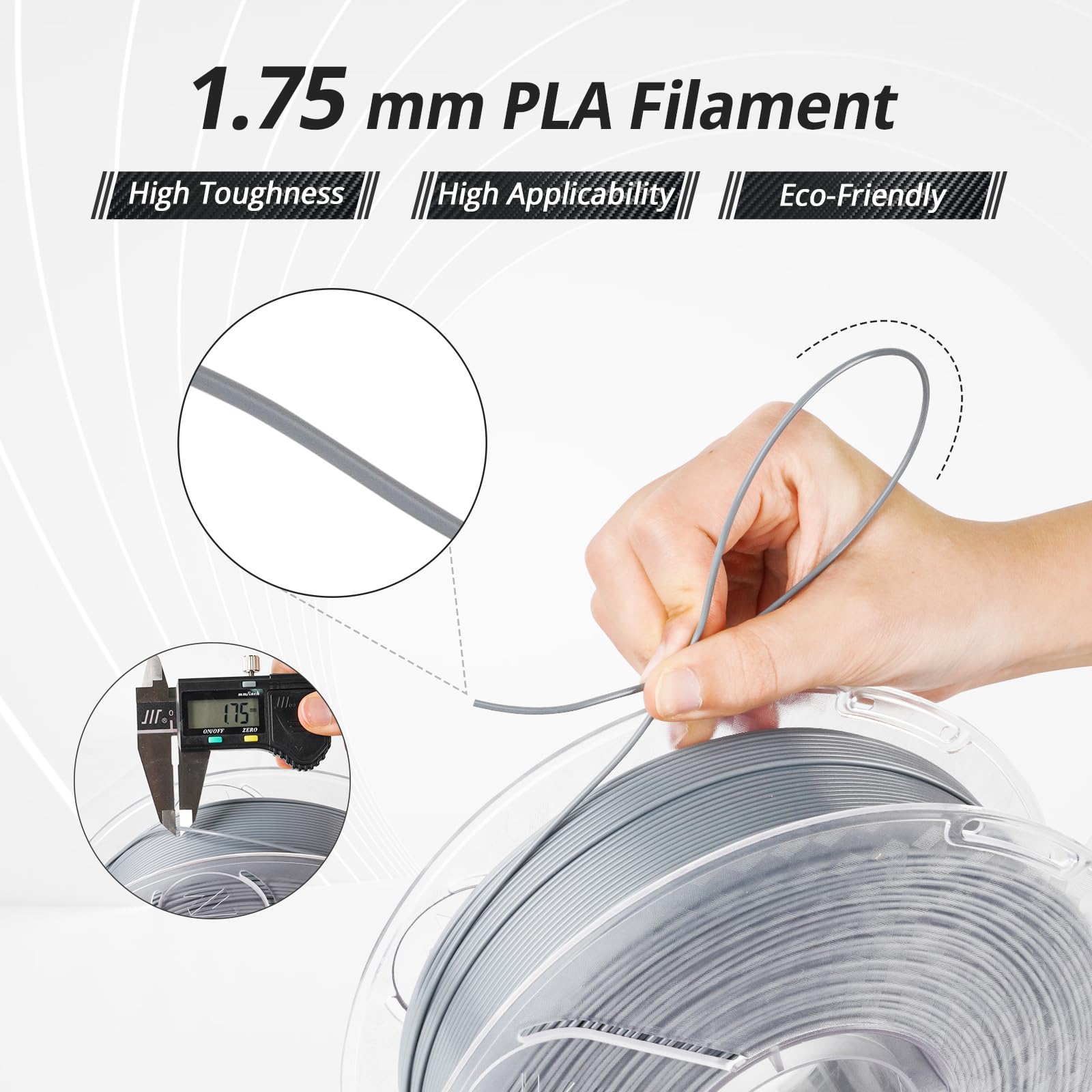 AMOLEN 1.75mm PLA 3D Printer Filament - High Speed Dark Grey 1KG/2.2lb, ±0.02mm Precision, Smooth Tangle-Free for FDM Printers (500mm/s) - Perfect for Rapid Prototyping, DIY Crafts & Educational Projects