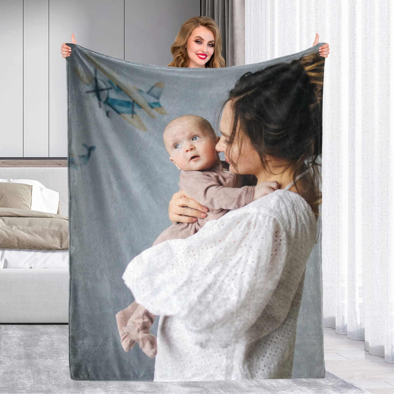 Custom Photo Blanket - Personalized Fleece Throw with Text & Collage - Soft Flannel Blanket for Mom, Grandma - Unique Mother's Day Gift from Daughter, Son, Husband - Perfect for Cozy Nights, Family Photos & Special Occasions
