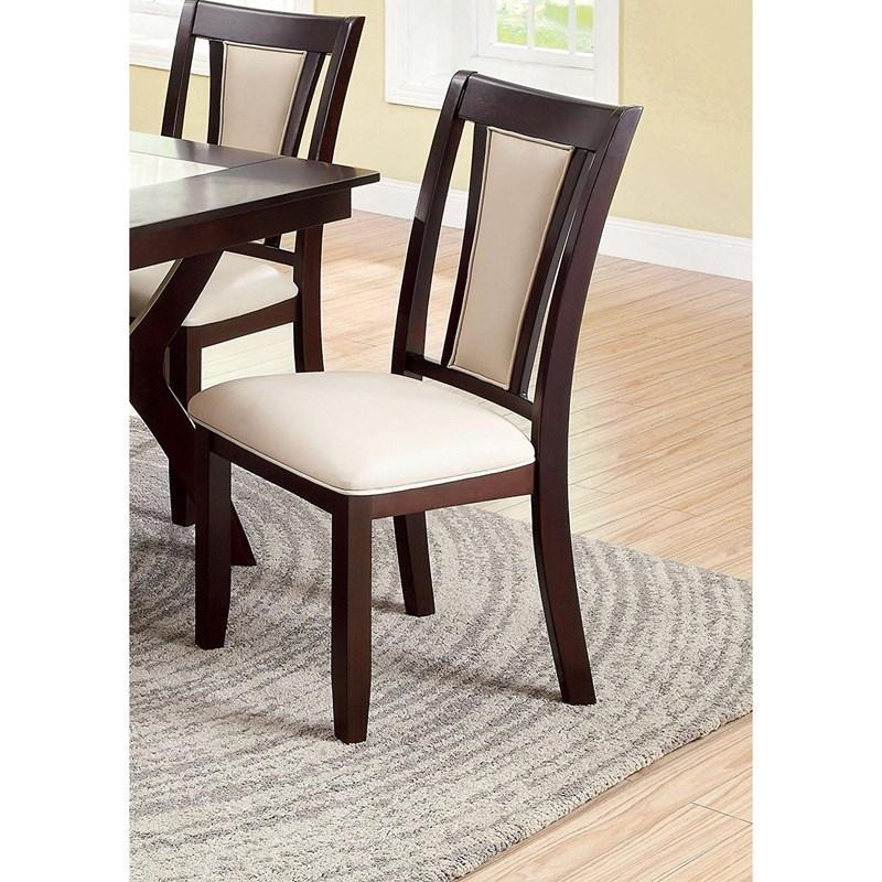 Modern Set of 2 Dark Cherry & Ivory Solid Wood Side Chairs with Padded Leatherette Upholstered Seats - Kitchen & Dining Room Furniture for Home Decor