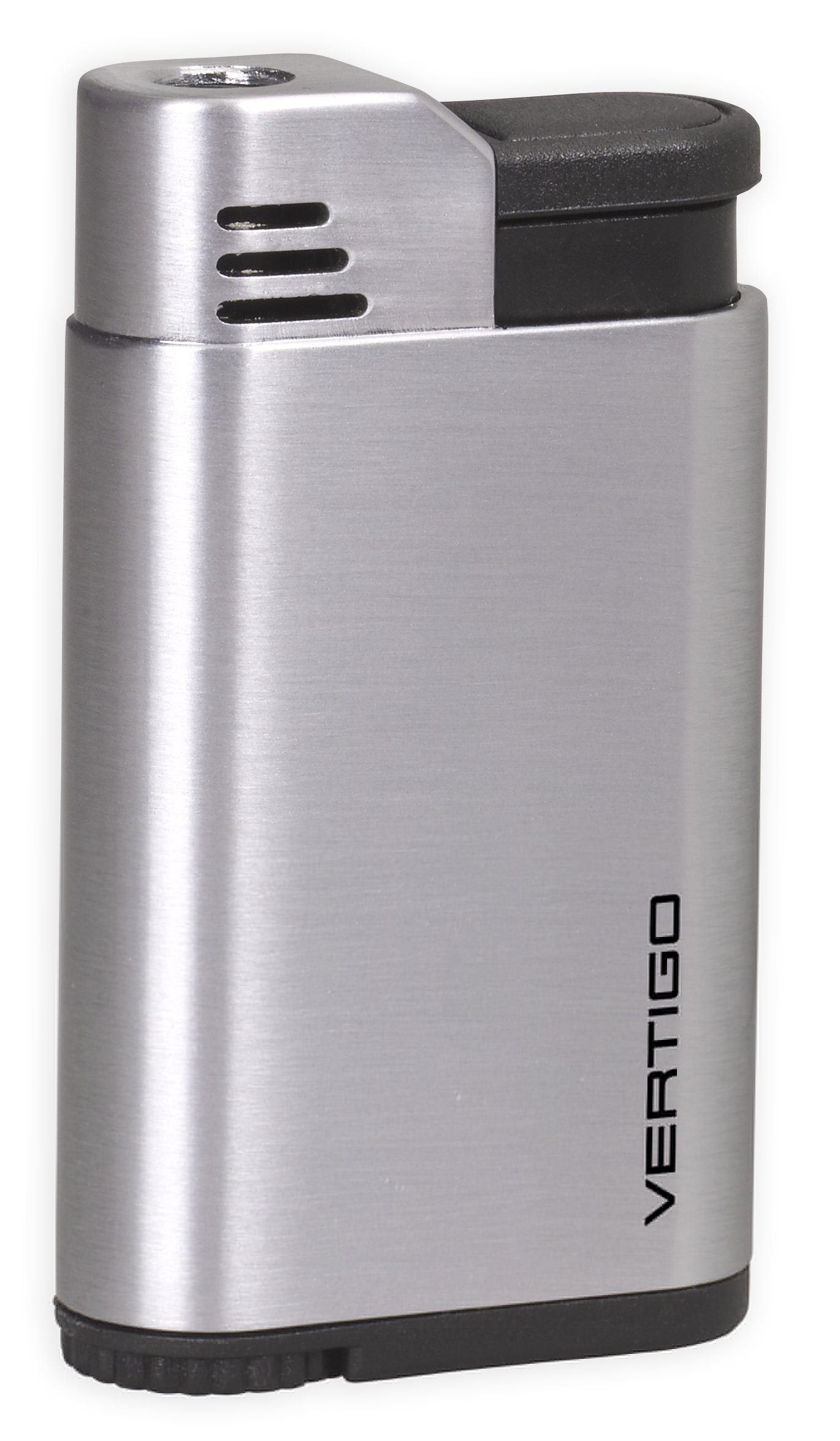 Vertigo Single Jet Flame Lighter - Brushed Chrome Finish - Premium Windproof Butane Lighter for Cigars, Candles & Outdoor Use