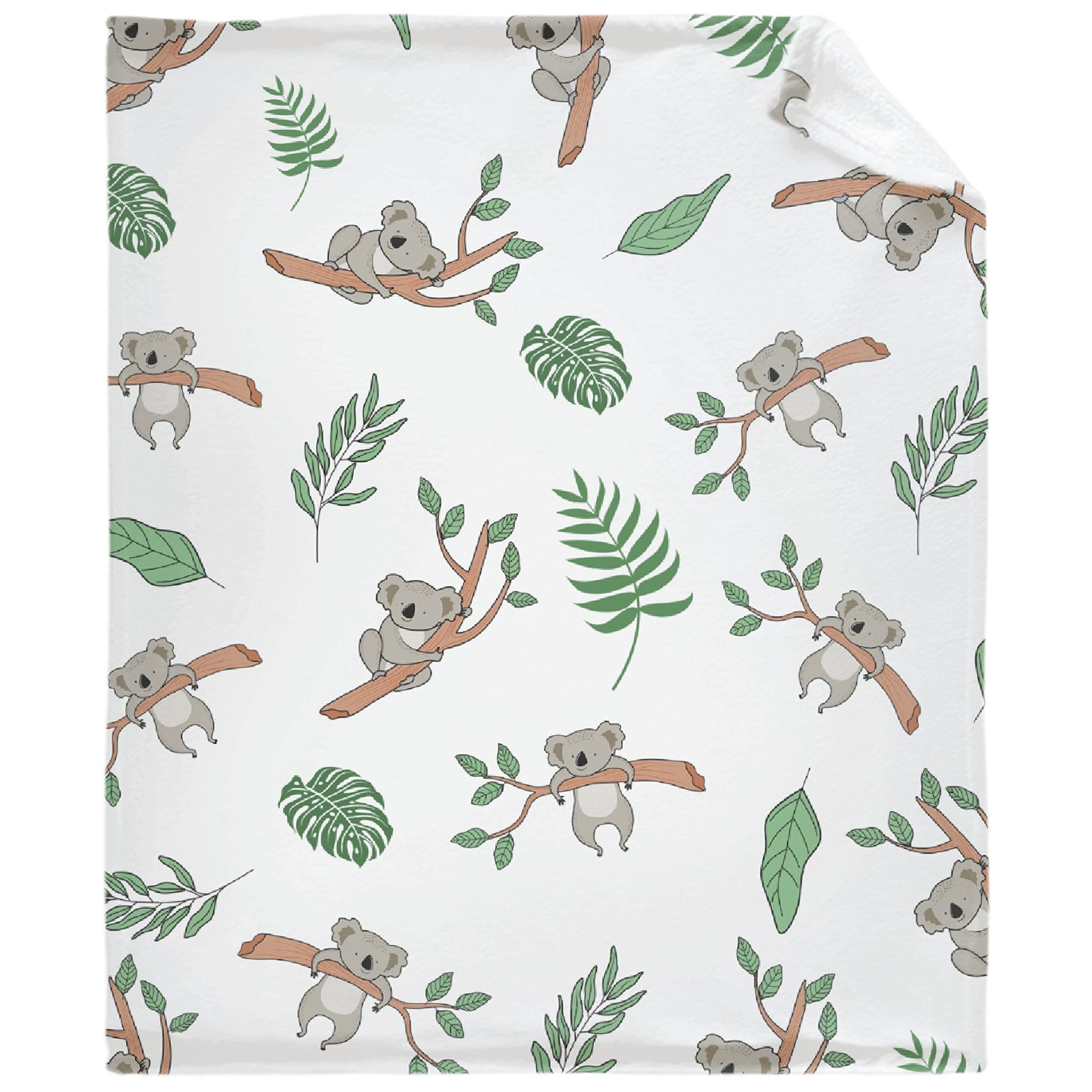 Ultra Soft Flannel Fleece Throw Blanket with Koala & Gum Leaves Print - All Season Warm Cozy Quilt for Bed, Sofa, Couch (50