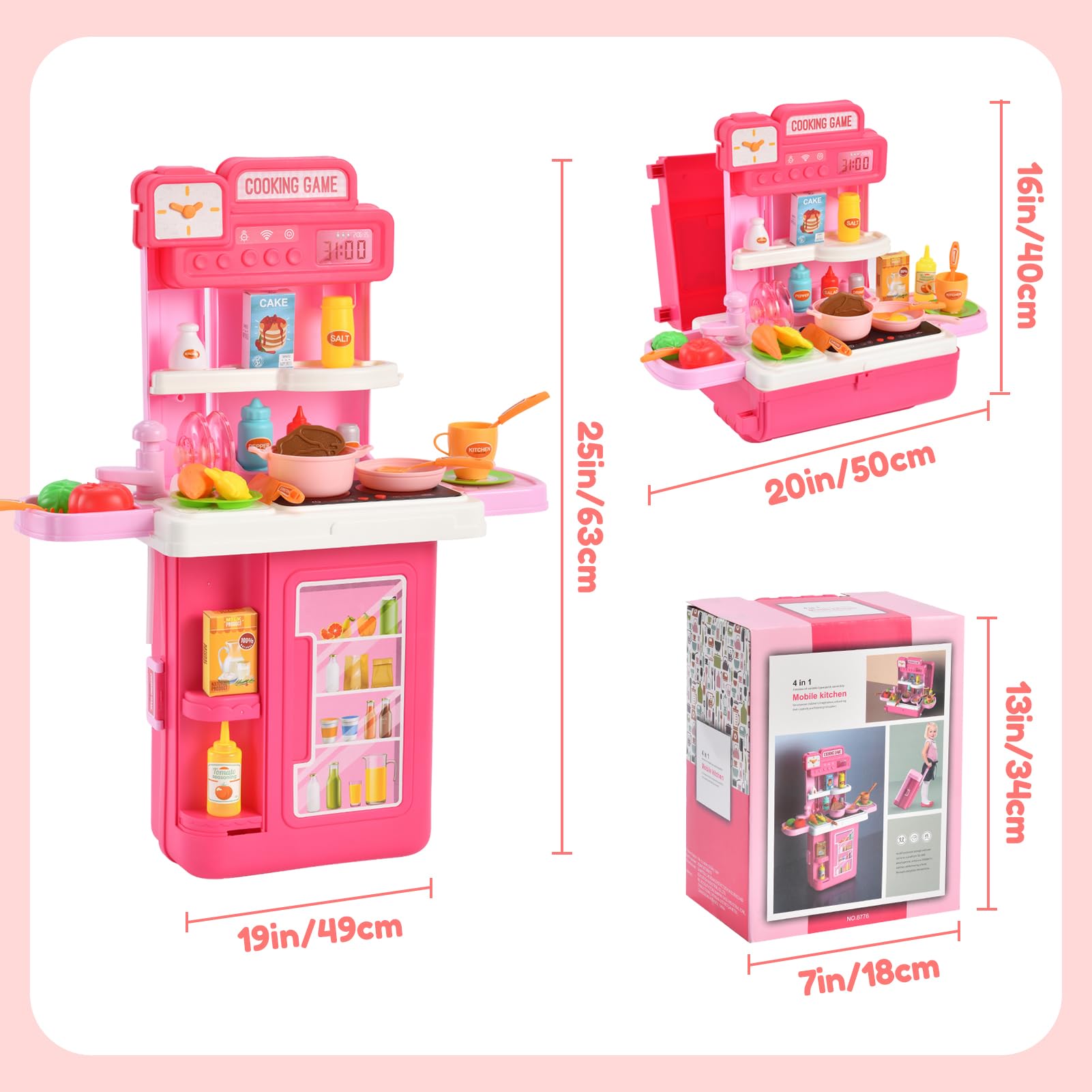 **4-in-1 Kids Kitchen Playset with 41Pcs Accessories – Convertible Toy Kitchen & Trolley Box for Toddlers Ages 4-8 | Perfect Gift for Boys & Girls | Pretend Play, Role-Playing & Early Learning Fun**