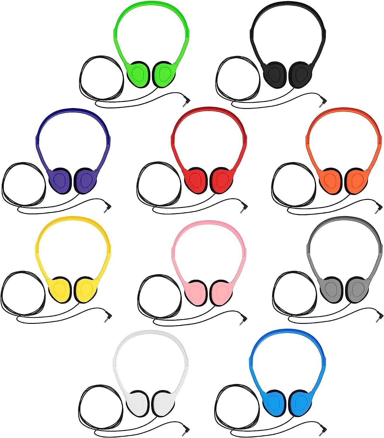 Bulk Classroom Headphones for Students - 40 Pack On-Ear Stereo Headphones with Adjustable Headband, 3.5mm Plug - Perfect for Online Learning, School, Library, Airplane & Travel - Durable Kids Headphones for Classroom Use