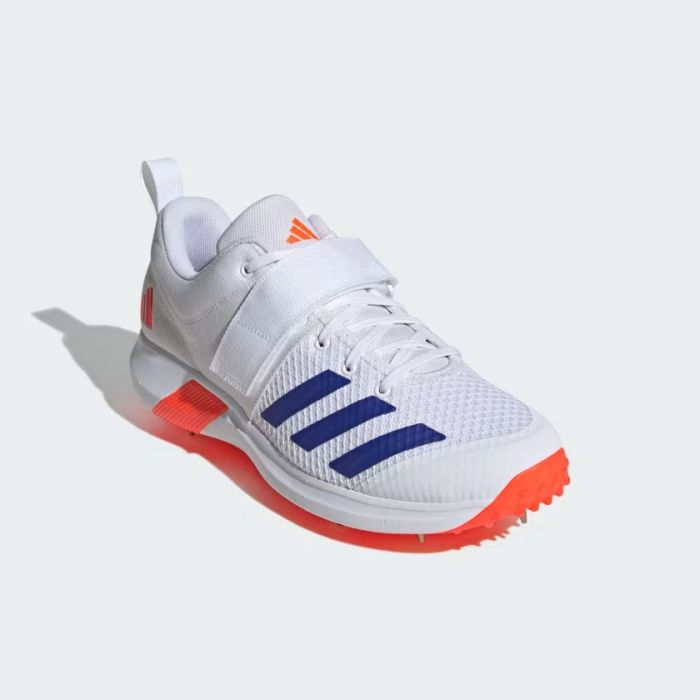 Adidas Adipower Vector 20 Cricket Shoes - White/Blue Metal Spikes for Professional Cricket Players - Perfect for Matches & Training Sessions