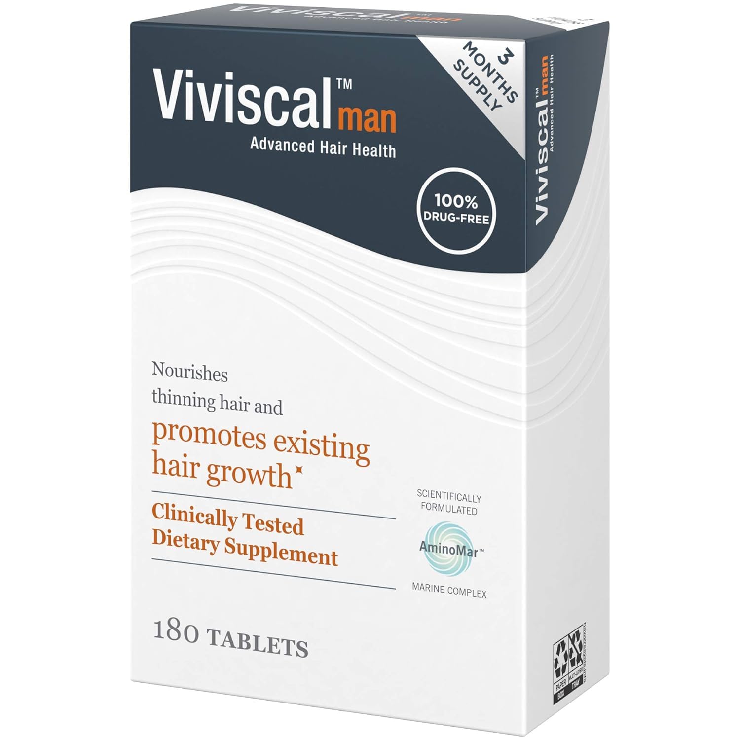 Viviscal Men's Hair Growth Supplements - Clinically Proven Formula with Proprietary Collagen Complex for Thicker, Fuller Hair (180 Tablets, 3 Month Supply) - Ideal for Thinning Hair & Hair Loss Prevention