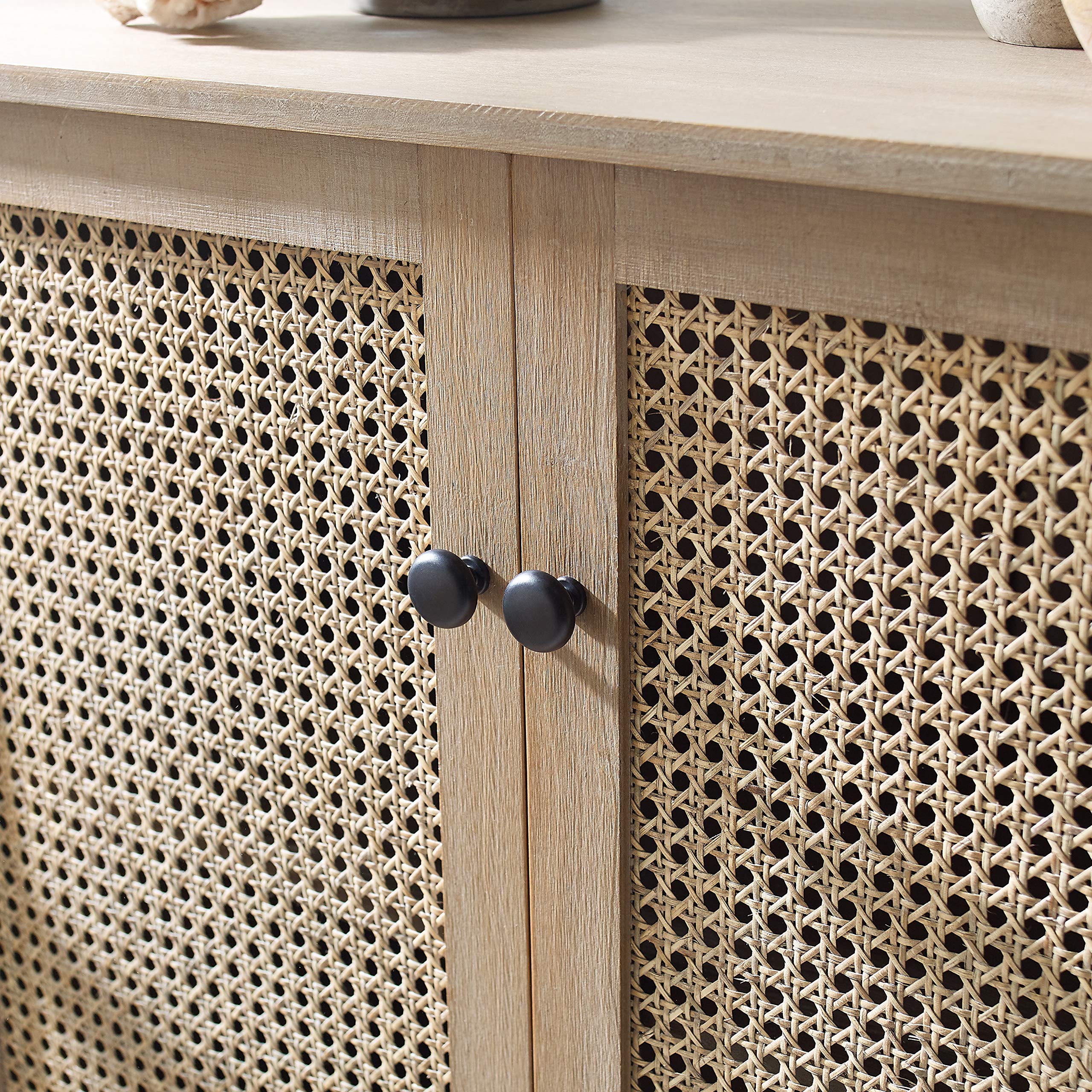 Art Leon 2-Door Rattan Storage Cabinet - Antique Natural Buffet Sideboard for Kitchen, Dining Room, Hallway & Living Room | Perfect for Organizing Dishes, Linens & Home Decor