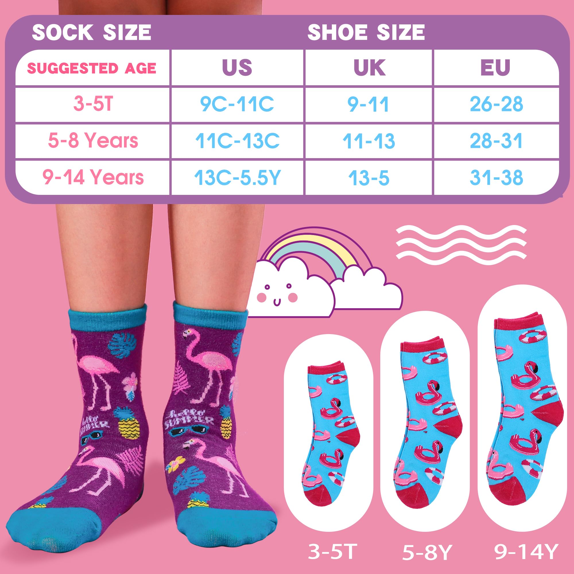 **6 Pack Cute Cartoon Animal Cotton Crew Socks for Toddler Girls - Soft, Comfortable & Fashionable Kids Socks for School, Play & Everyday Wear**