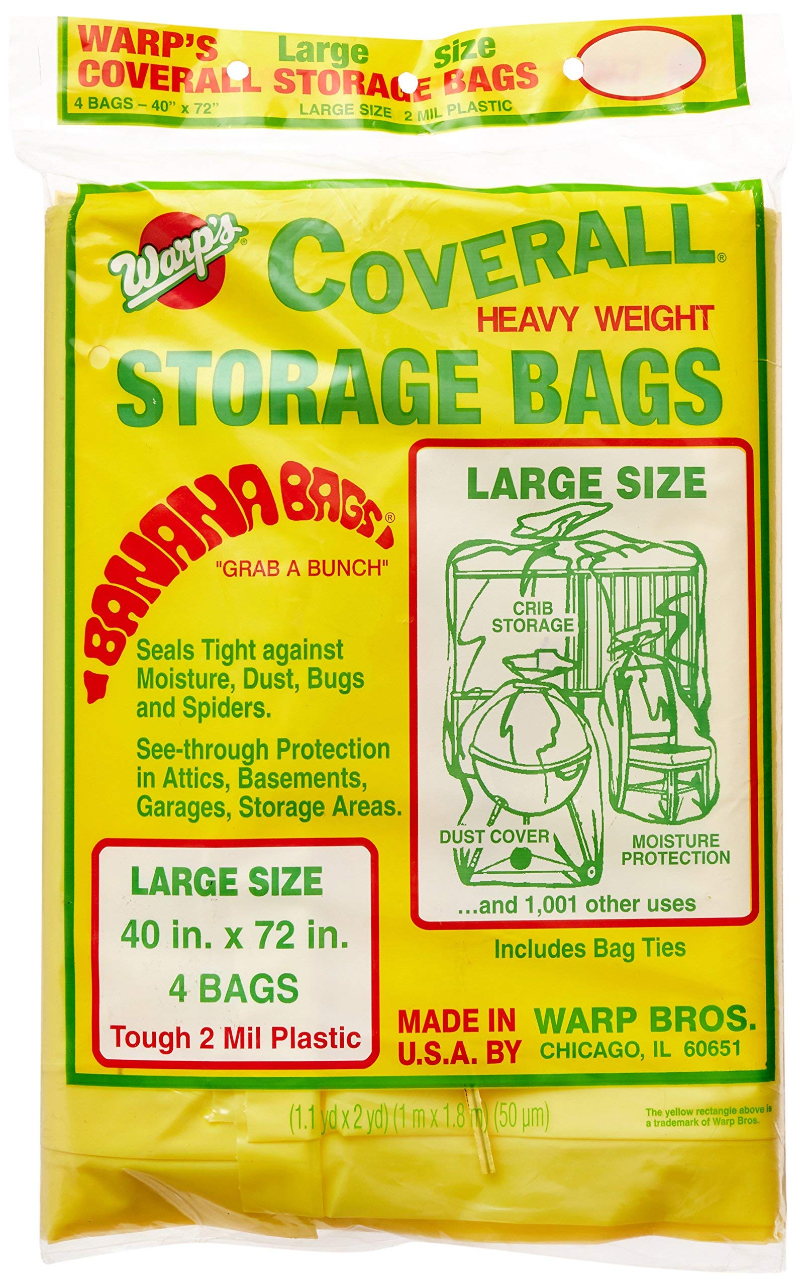 Warp Brothers 2-Pack CB-40 Banana Storage Bags - 40x72 Inches, Yellow | Durable Produce Bags for Banana Ripening & Bulk Storage | Perfect for Grocery Stores, Farms & Commercial Kitchens