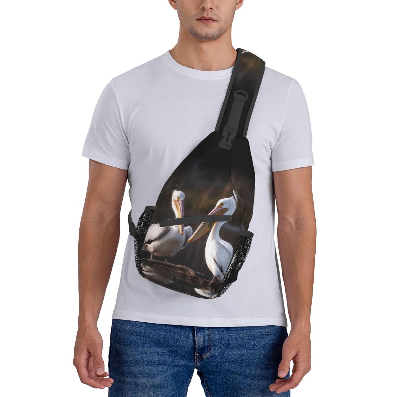 Three Pelicans Print Sling Backpack - Lightweight Travel Sling Bag for Men & Women, Casual Chest Bag, Hiking Daypack & Crossbody Bag - Perfect for Outdoor Adventures, Commuting & Daily Use