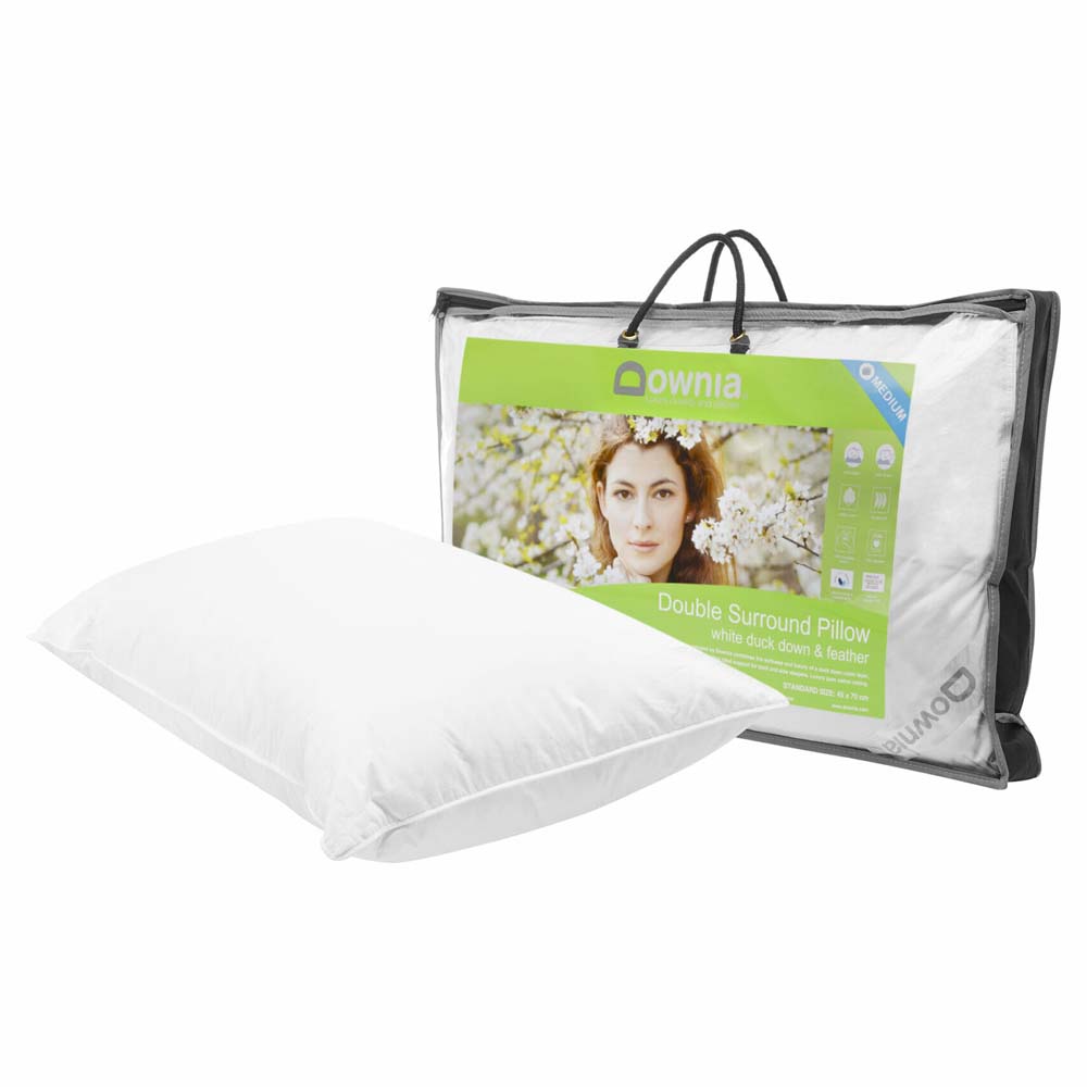 Premium Double Surround Collection Down & Feather Medium Profile Pillow - Luxury Hotel Quality Bed Pillow for Side Sleepers & Back Sleepers - Perfect for Home, Guest Room & Travel Use