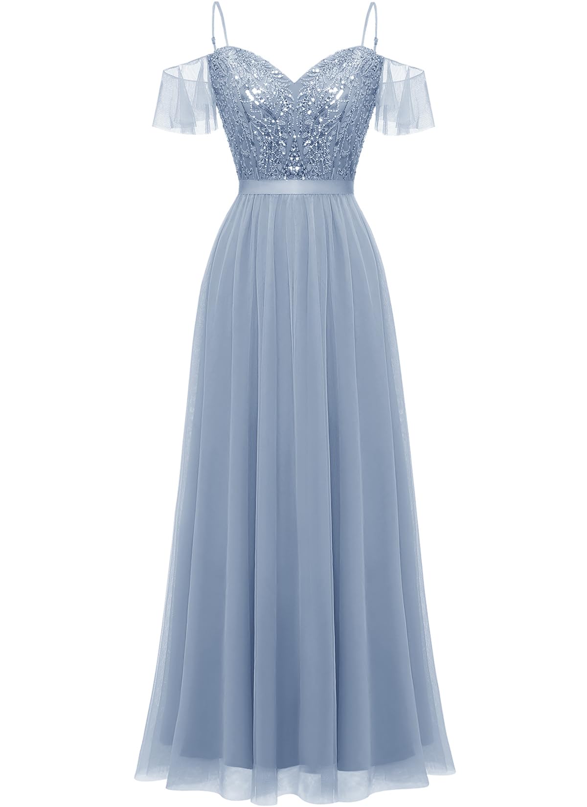 Vinvv Women's 2023 Summer Long Sequin Evening Dress - Cold Shoulder Sleeve Beaded Formal Gown for Prom, Wedding & Party | Elegant Night Out & Special Occasion Wear
