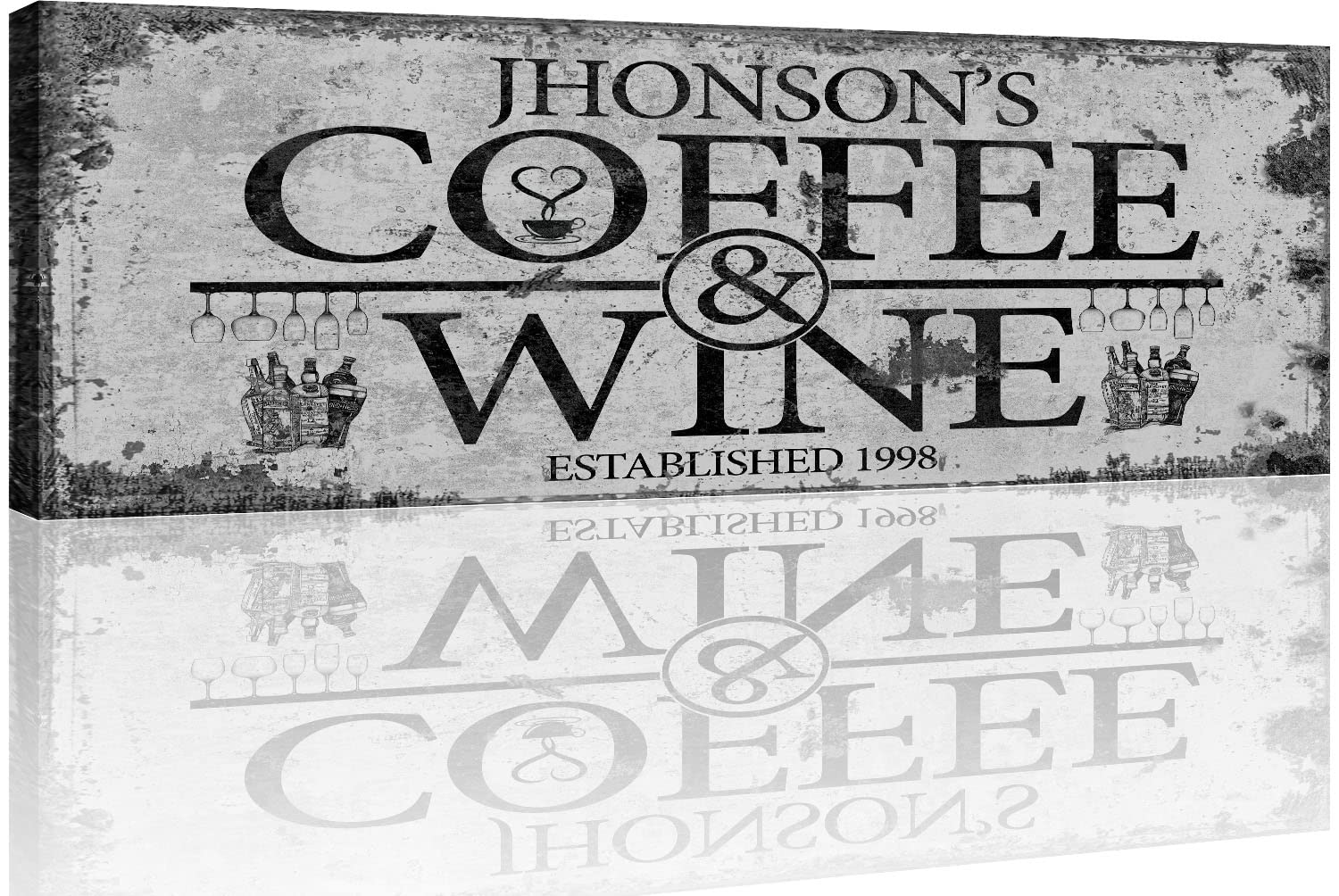 Custom Coffee Bar Sign - Personalized Grey Rustic Coffee & Wine Wall Art (48x16in) | Small & Large Canvas Decor for Home, Kitchen, Coffee Station, Office & Business | Perfect for Farmhouse, Cafe & Bar Decor