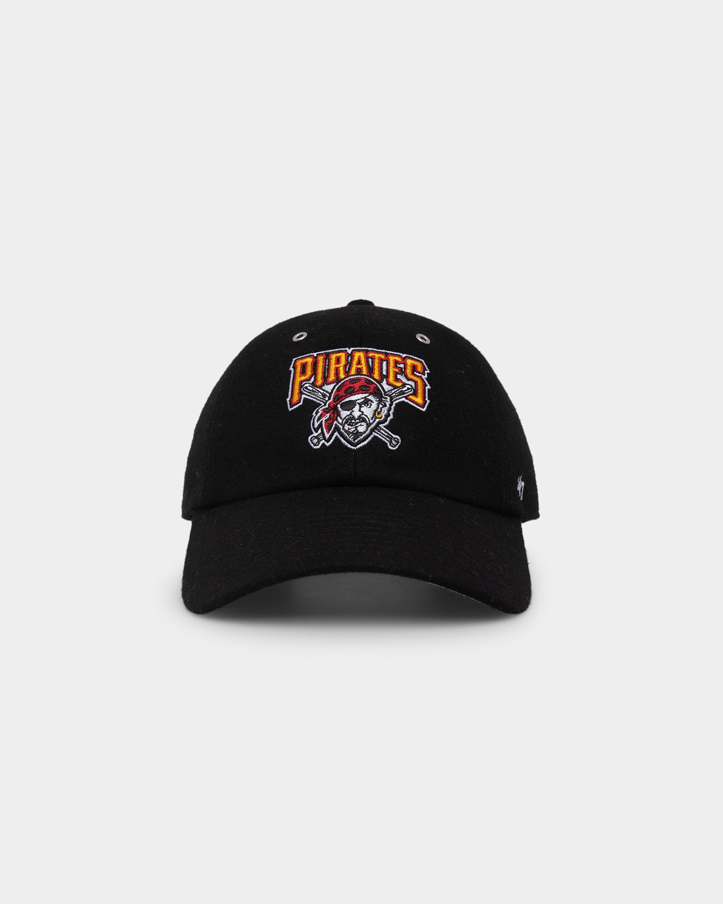 47 Brand Pittsburgh Pirates Wool '47 Clean Up Strapback Black Hat - Official MLB Baseball Cap for Men & Women, Perfect for Games, Tailgating & Casual Wear