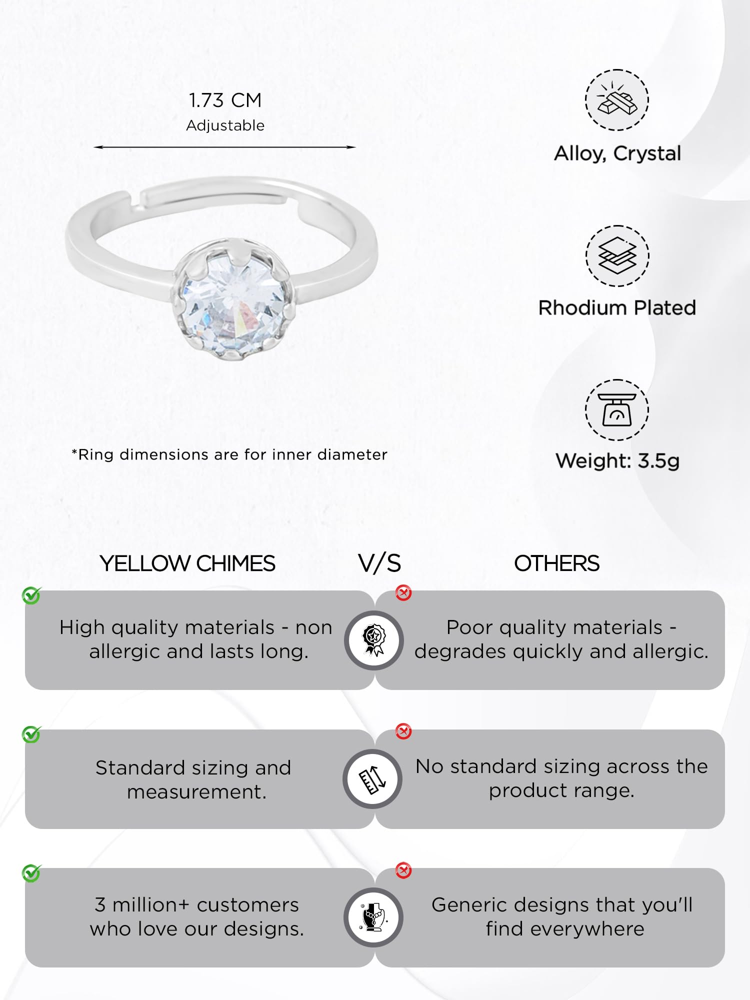 Adjustable Crystal Yellow Chime Rings for Women & Girls - Silver & Rose Gold Plated Rings | Perfect Birthday, Anniversary, Valentine's Day Gift for Wife, Girlfriend | Elegant Jewelry for Everyday Wear & Special Occasions