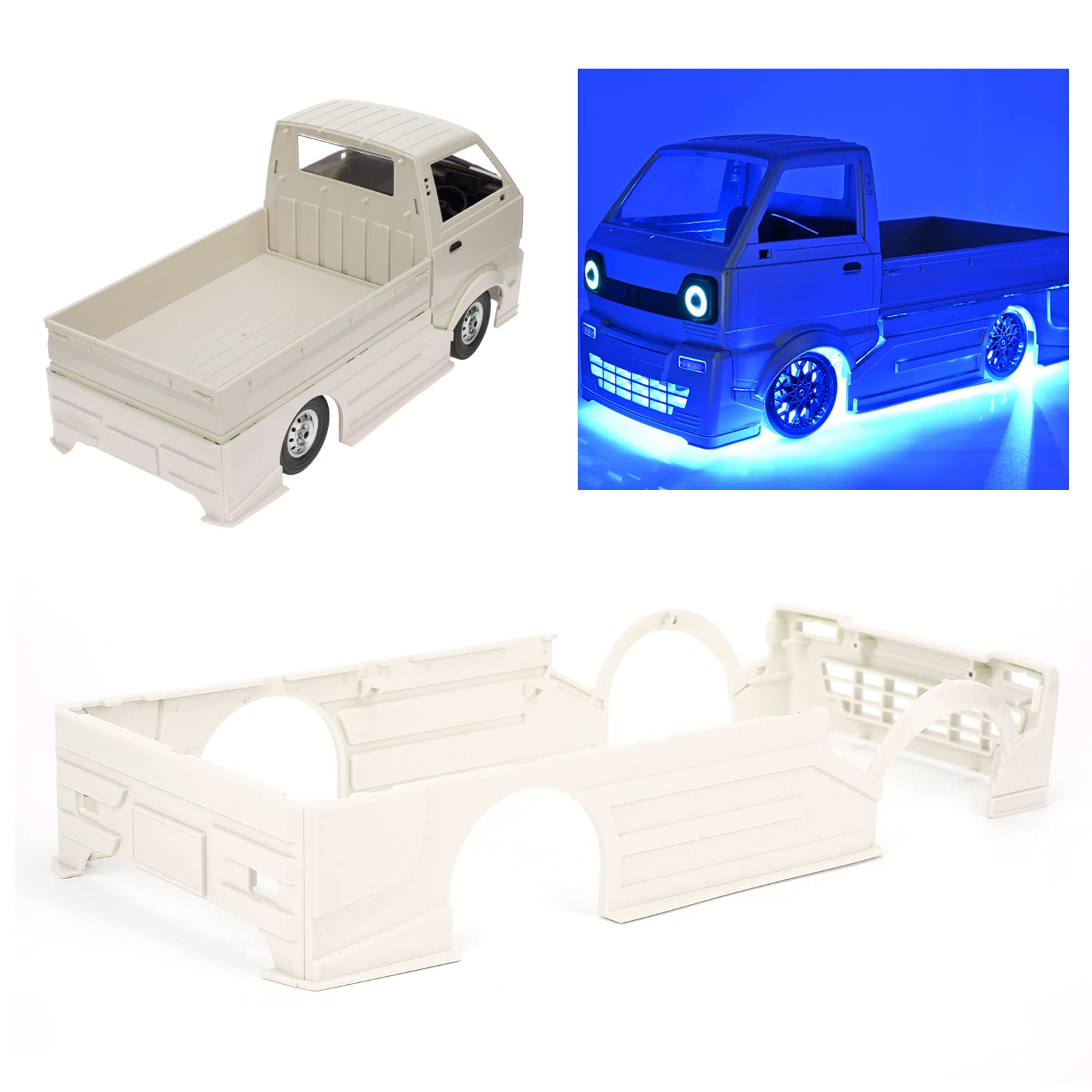 Dilwe RC Wide Body Kit with LED Lights for WPL D12 RC Truck - Remote Control Car Wide Body Large Surrounding Cover, Blue - Perfect for Off-Road Racing, Gifts & RC Car Enthusiasts