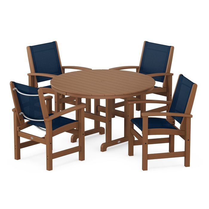 POLYWOOD Coastal 5-Piece Round Farmhouse Dining Set - Outdoor Patio Furniture for Backyard, Poolside & Beach House Dining