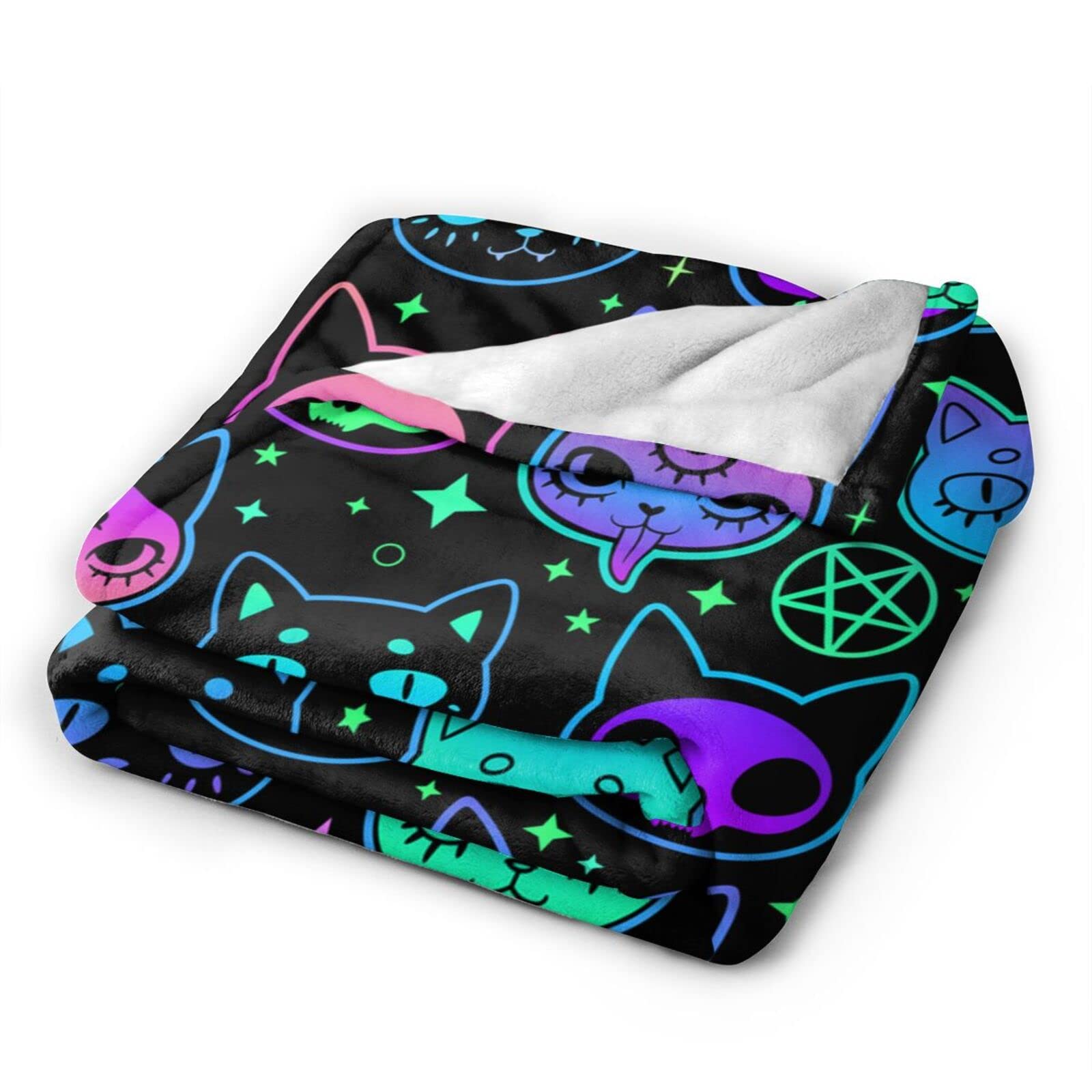 Cartoon Witchcraft Cat Fleece Blanket - Ultra Soft Flannel Throw for Couch, Sofa & Bed (50