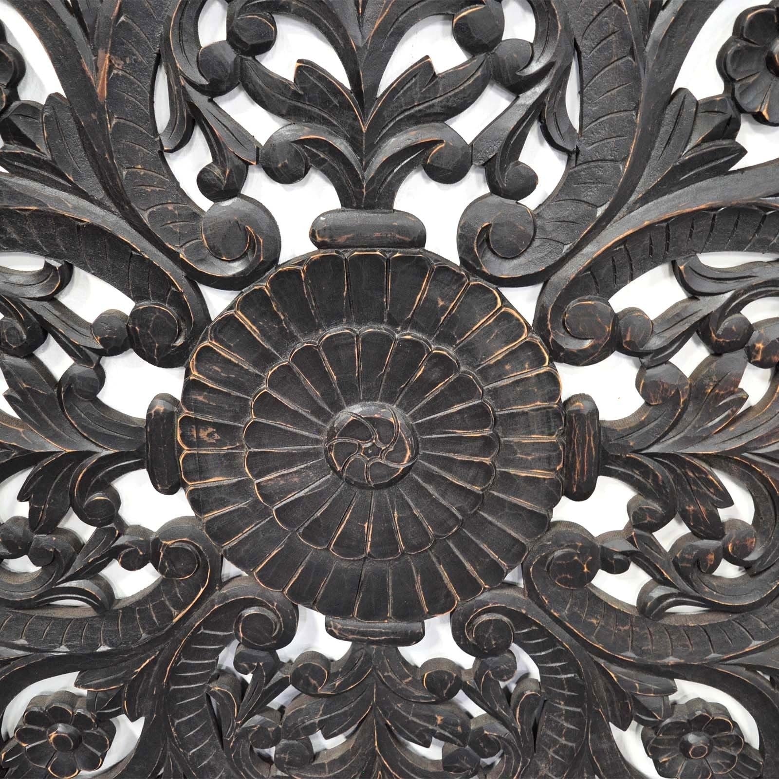 Hand Carved Wooden Wall Panel Headboard - Dark Chocolate Brown Finish - Perfect for Master Bedroom, Guest Room & Home Decor