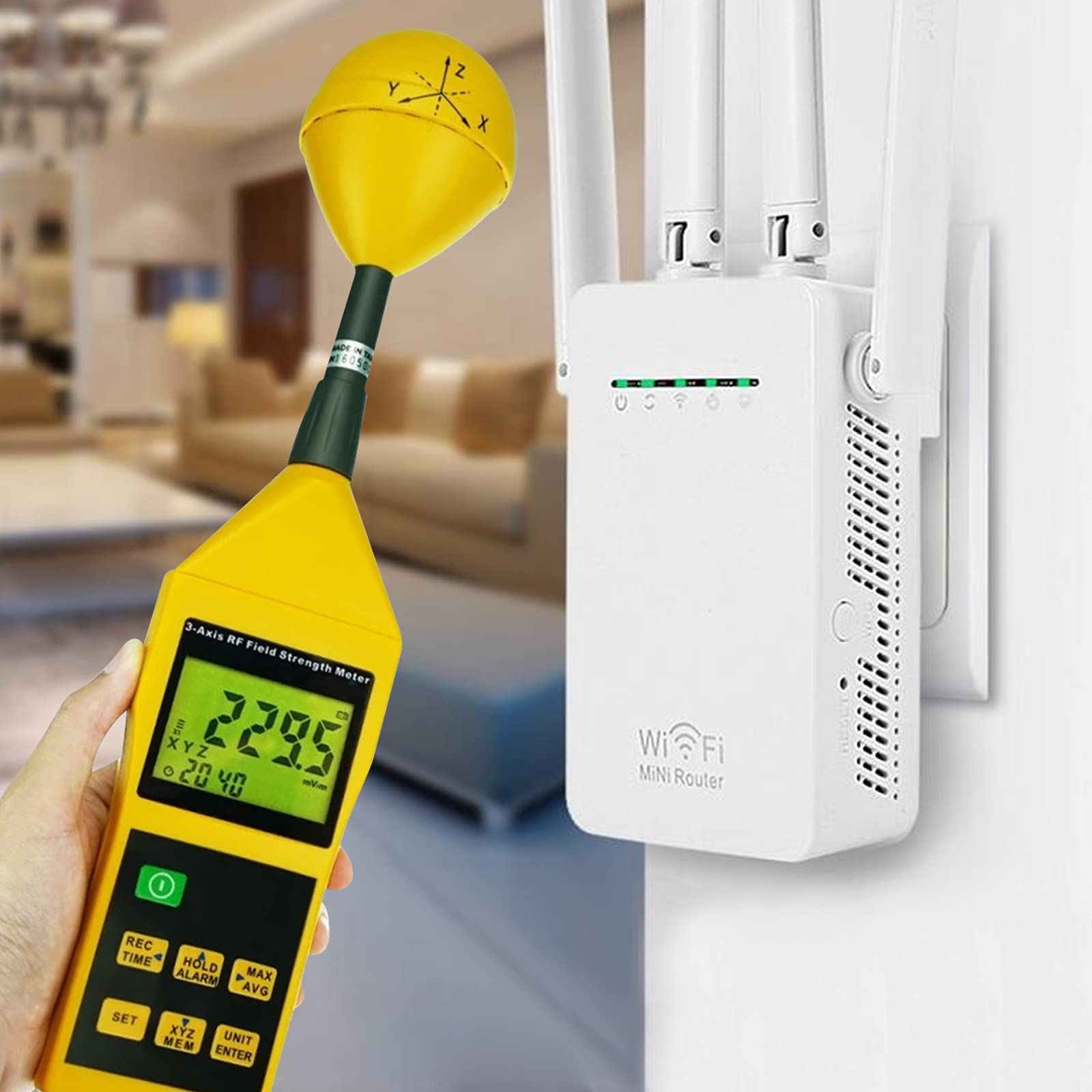 Triaxial RF Field Strength Meter - 10MHz to 8GHz Electromagnetic Radiation Detector with Alarm & Tripod Mount | Compact EMF Tester for Home, Office & Industrial Safety | Perfect for 5G, WiFi, and Cell Tower Radiation Testing