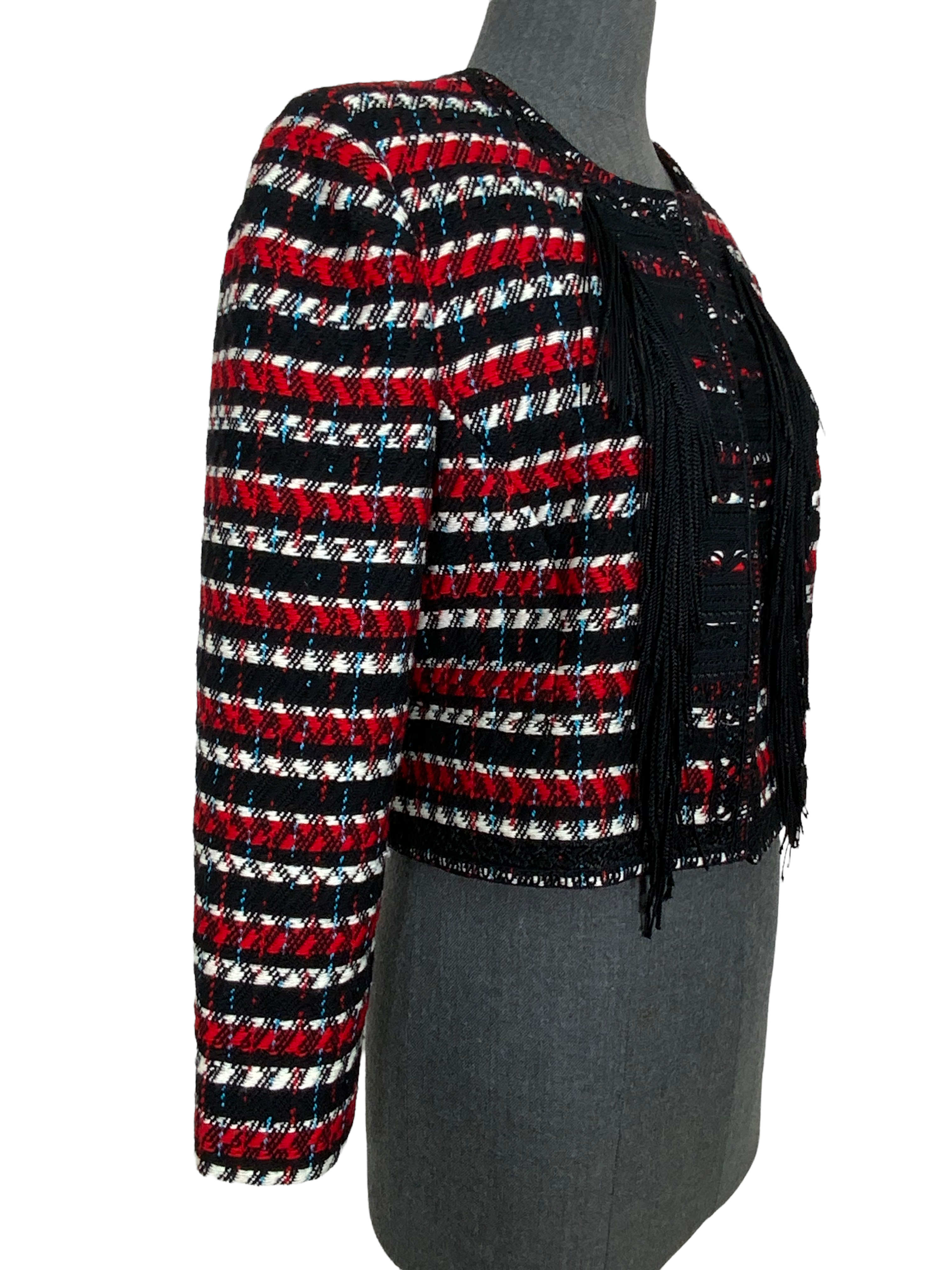 Oscar de la Renta Tweed Fringe Cropped Jacket Women's Size M | Elegant Blazer for Office, Party & Special Occasions