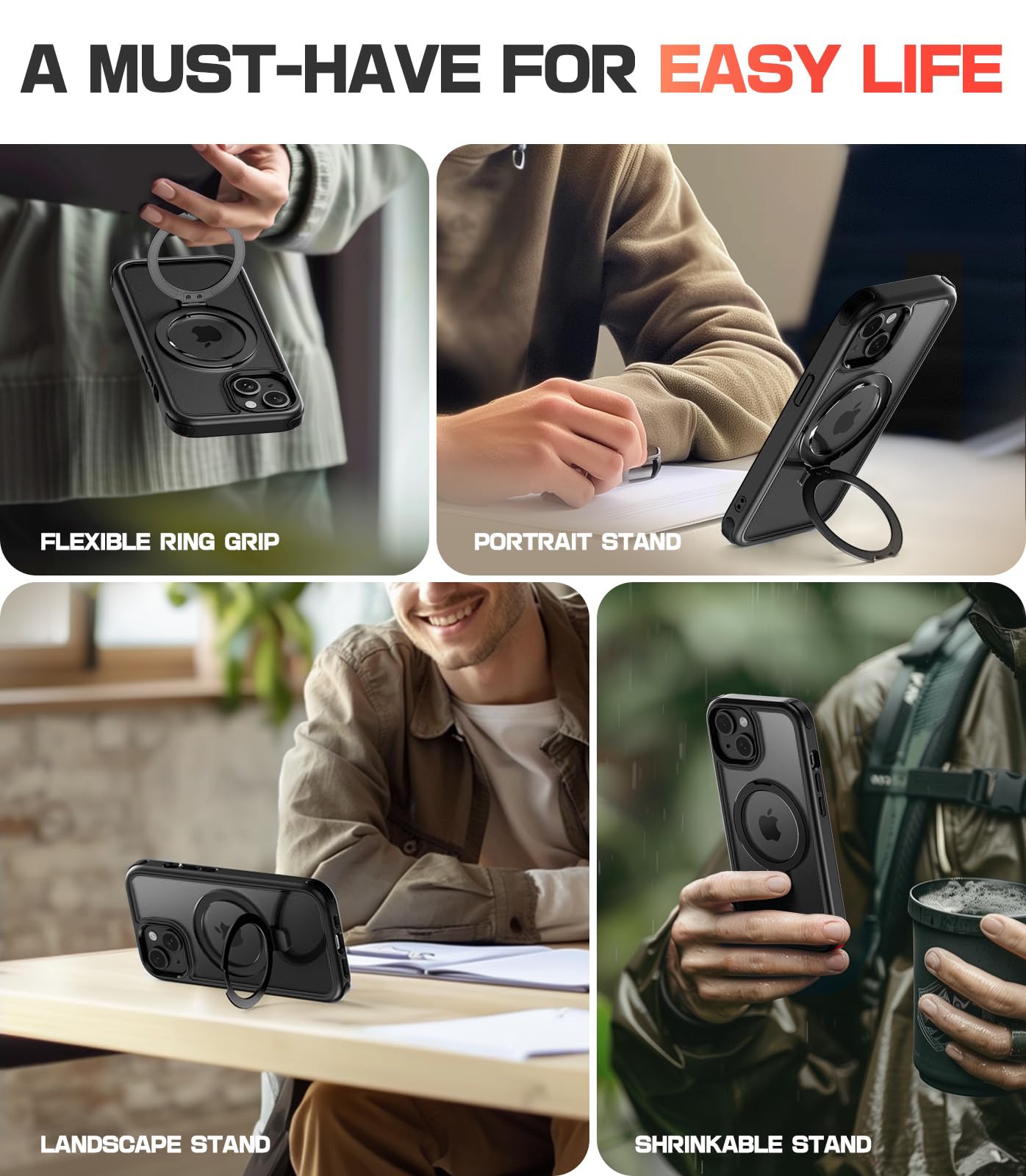 Premium Magnetic iPhone 15 Case with Stand - Military-Grade Protection, Crystal Clear Back, MagSafe Compatible, Anti-Yellowing & Scratch-Resistant Design - Perfect for Work, Travel & Everyday Use (Black)