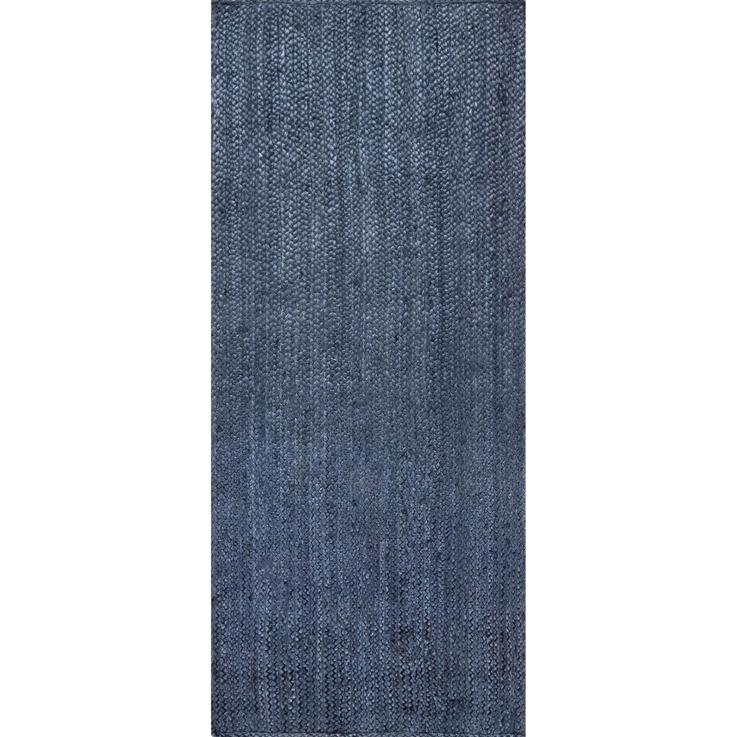 nuLOOM 2x10 Rigo Jute Hand Woven Area Rug - Navy Blue Solid Farmhouse Design, Natural Fiber Rug for Bedroom, Living Room, Dining Room, Hallway, Office, Kitchen & Entryway - Perfect for Boho Chic Decor & Cozy Home Accents