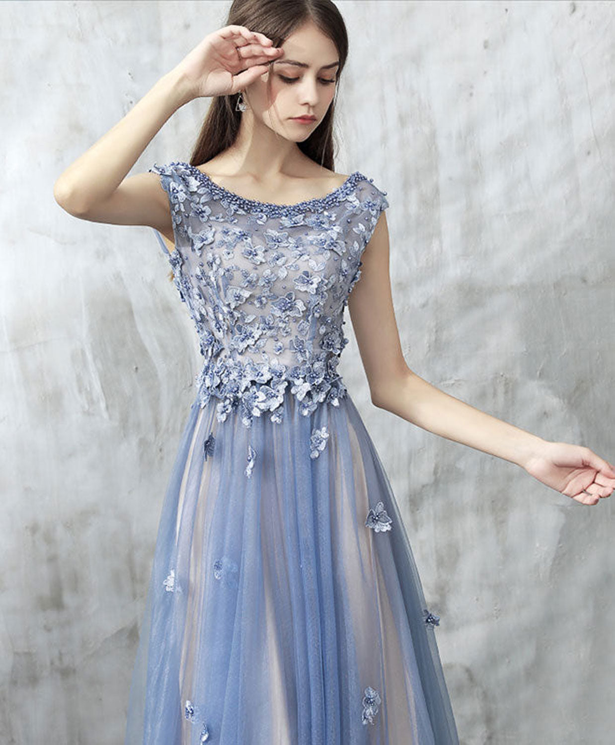 Elegant Blue Lace Applique Beads Tulle Long Prom Dress - Lace Evening Gown for Formal Events, Homecoming, Weddings & Special Occasions