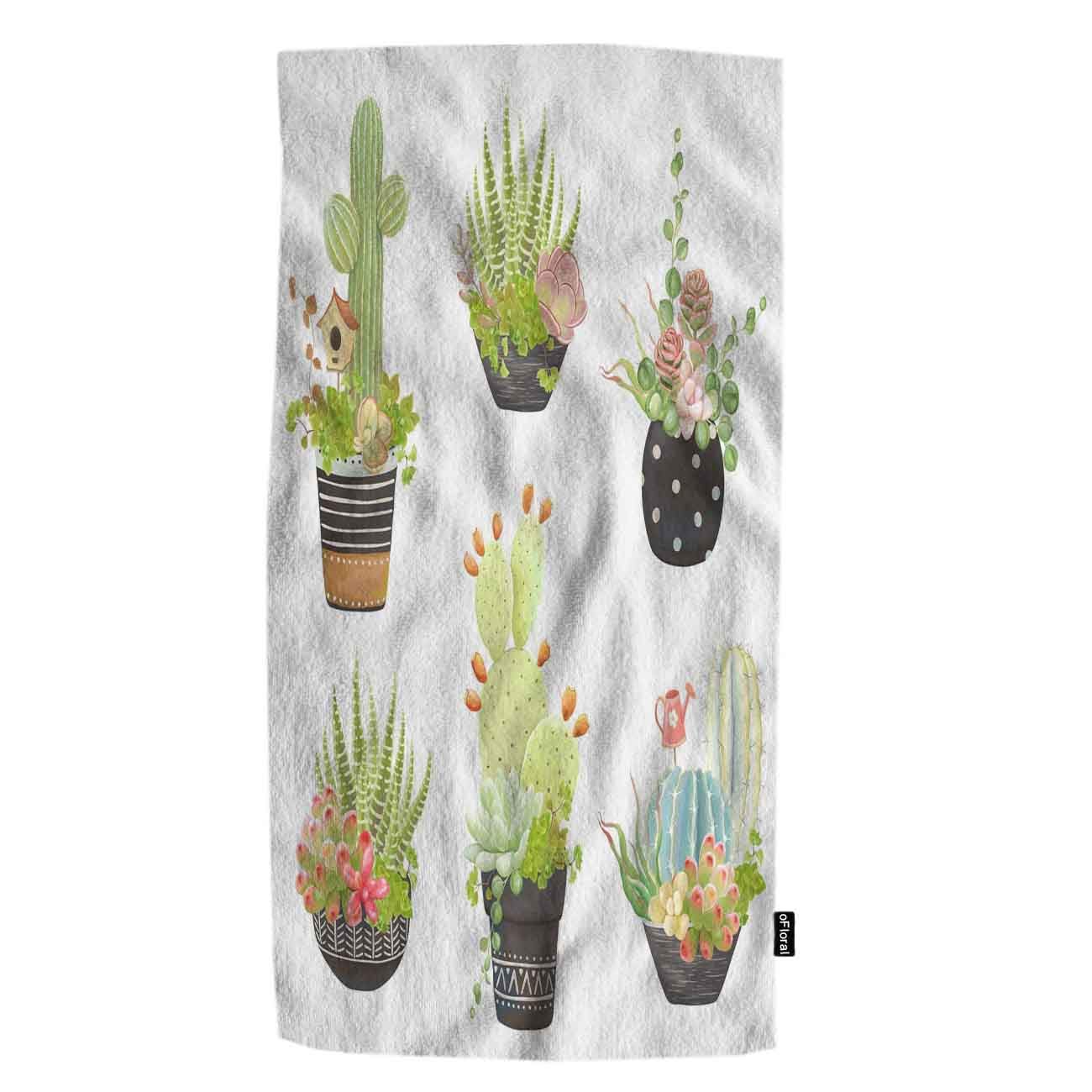 oFloral Absorbent Cotton Hand Towels - 30x15 Inch Soft Bath & Kitchen Towels for Cacti, Succulents, Garden Decor | Perfect for Bathroom, Hotel, Gym, Spa & Home Decor